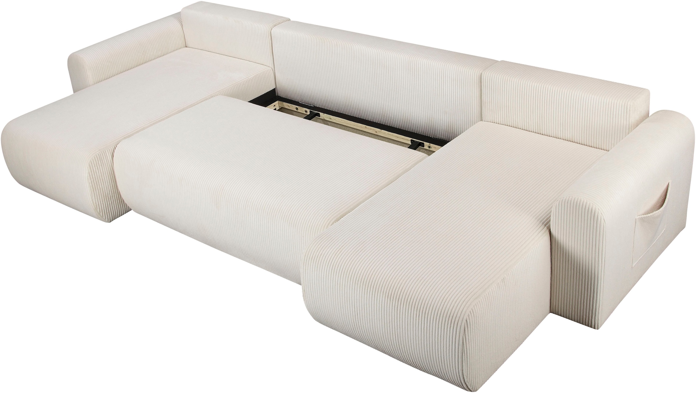 OTTO home Wohnlandschaft »JONAA, 311 cm, U-Form, Schlafsofa, Boxspringfederung, Dauerschläfer« 133/270cm, Bettkasten, Seitentaschen, Cord und Struktur