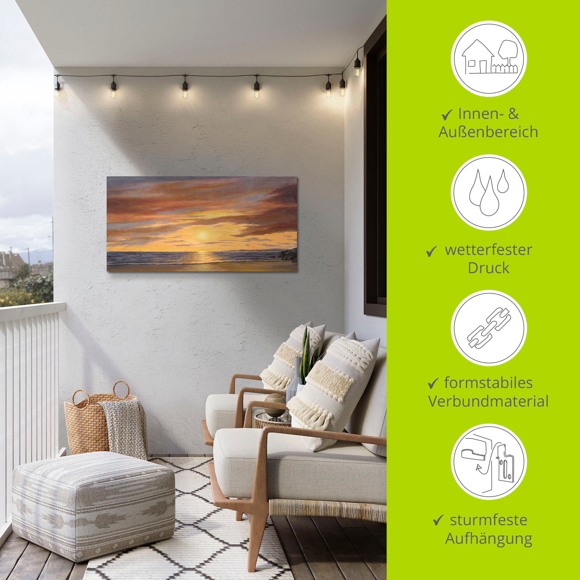 Artland Wandbild »Sonne am Strand«, Strand, (1 St.), als Alubild, Outdoorbild, Leinwandbild, Poster, Wandaufkleber