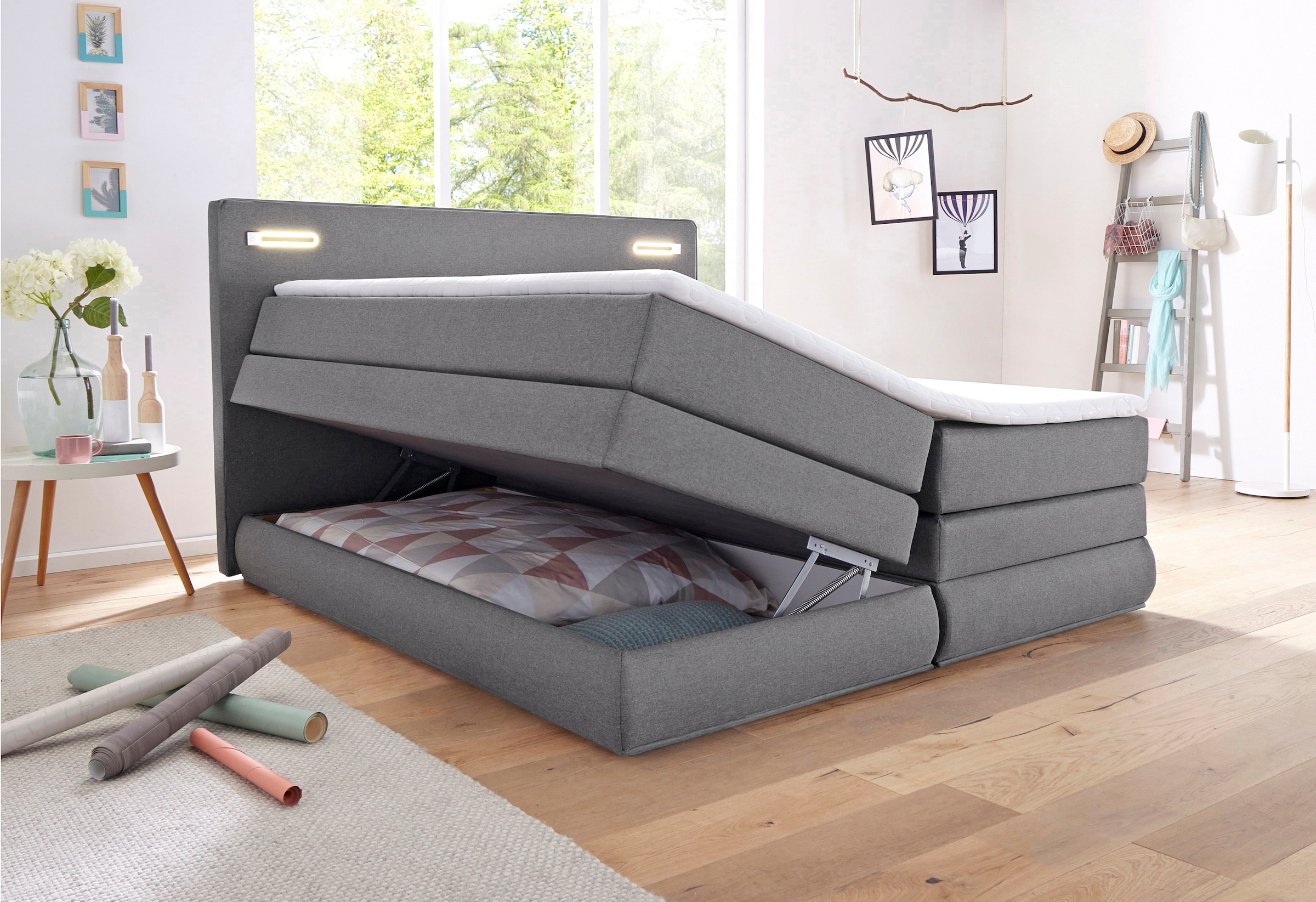 COLLECTION AB »NINONI, Stauraumbett mit Bettkasten & TTFK-Matratze« inkl. Topper, wahlweise mit LED-Beleuchtung, 180/200 cm x 200 cm