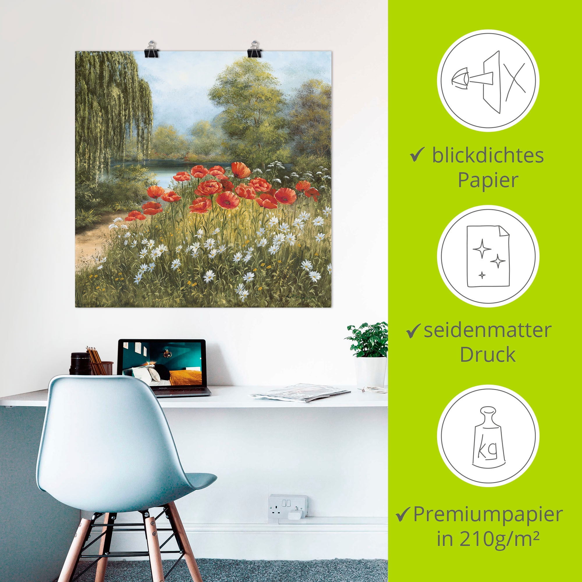 Artland Wandbild »Mohnwiese am See« Blumenwiese 1 Stk. tlg. als Alubild, Outdoorbild, Leinwandbild, Poster in verschied. Größen