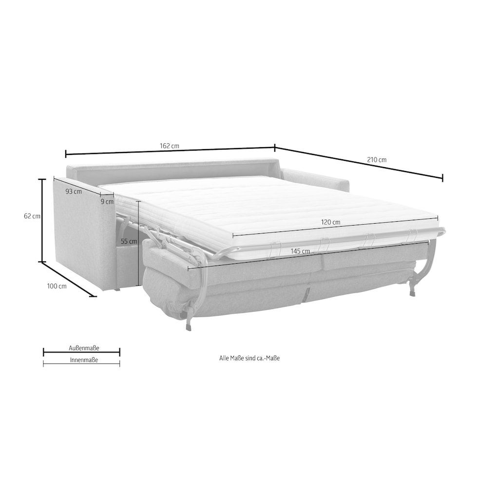 Places of Style Schlafsofa »Goldpoint 162 cm, Dauerschläfer, Liegefläche 120/200cm,«