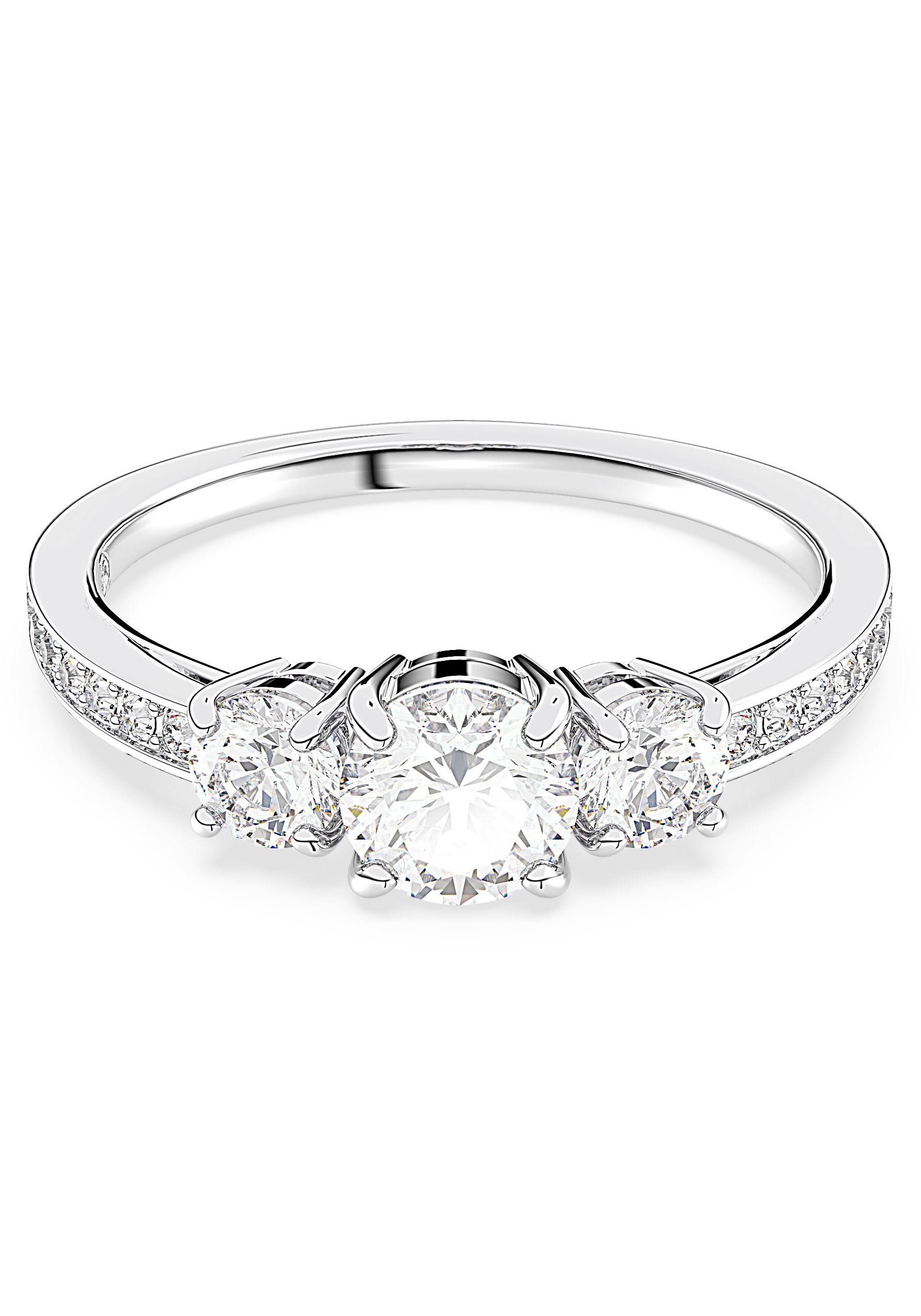 Fingerring SWAROVSKI "Stilla Round Attract" Gr. 60, silber (metallfarben, kristallweiß), Fingerringe, Damen, 60, Metall, Fingerring, mit Swarovski Kristall 3