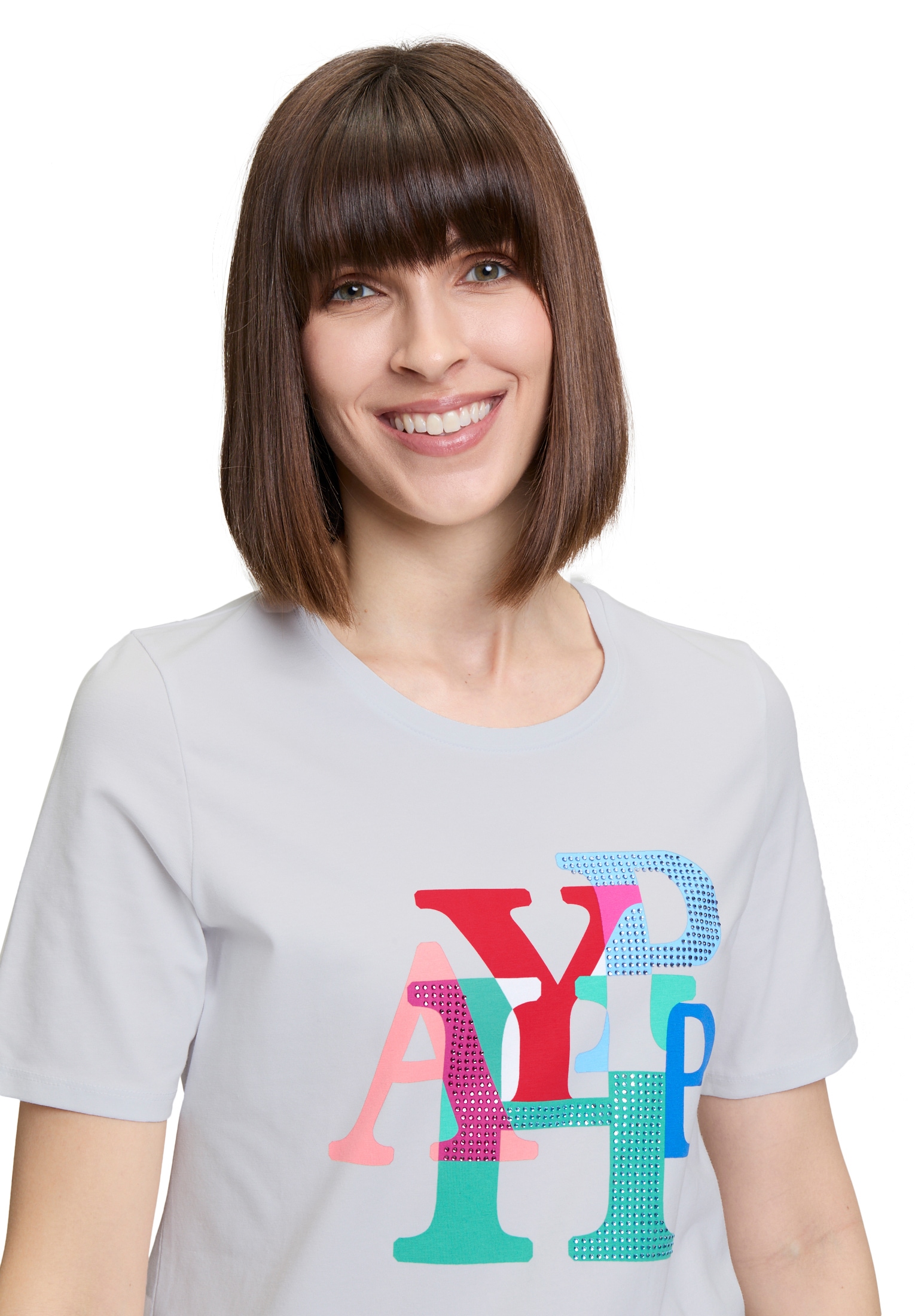 Betty Barclay Kurzarmshirt »Betty Barclay Damen Basic Shirt mit Aufdruck«, (1 tlg.), Glitzersteine