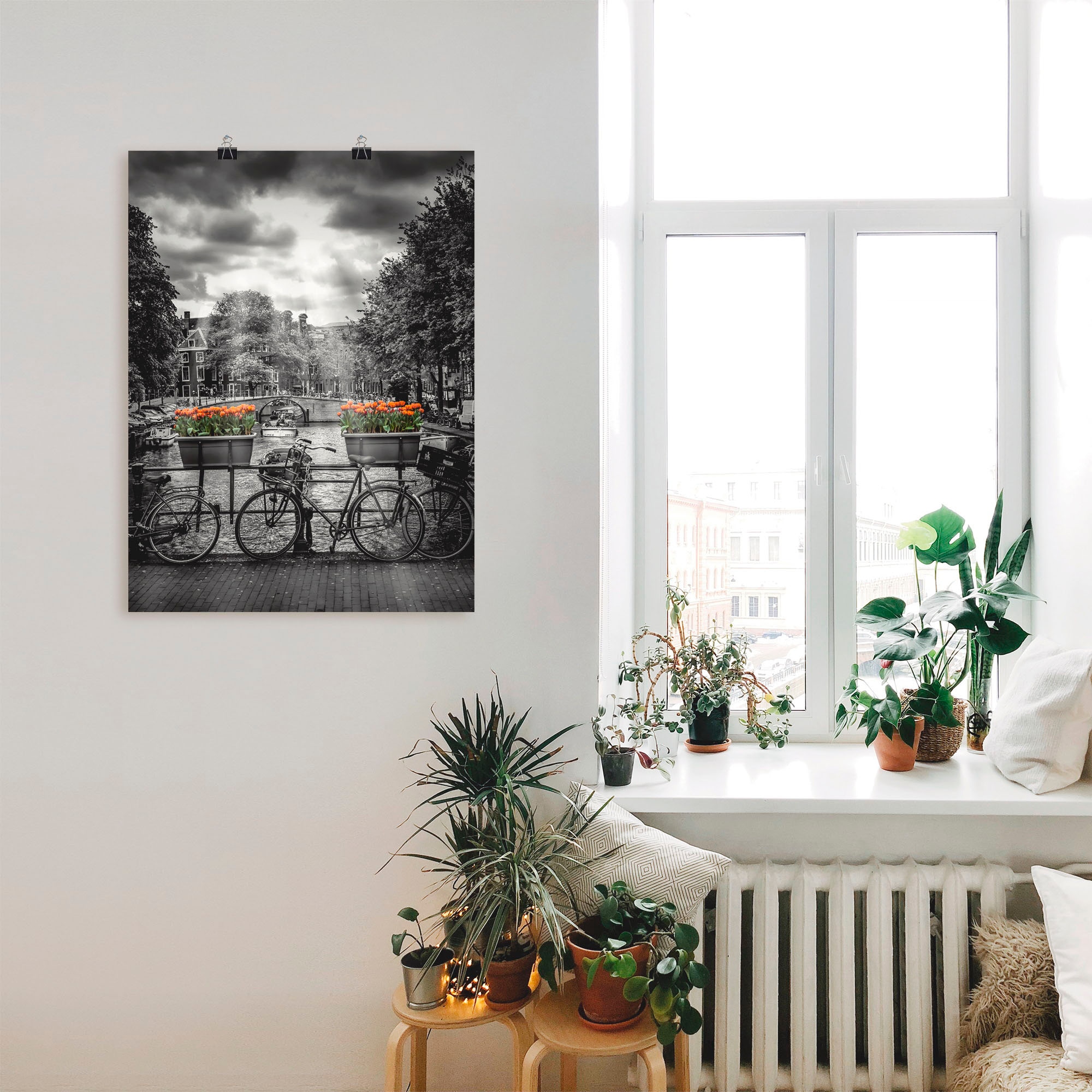 Artland Poster & (1 St.), als Größen Wandaufkleber Alubild, Herengracht Leinwandbild, oder bestellen »Amsterdam Fahrräder, Sonnenstrahlen«, BAUR Wandbild | in versch.