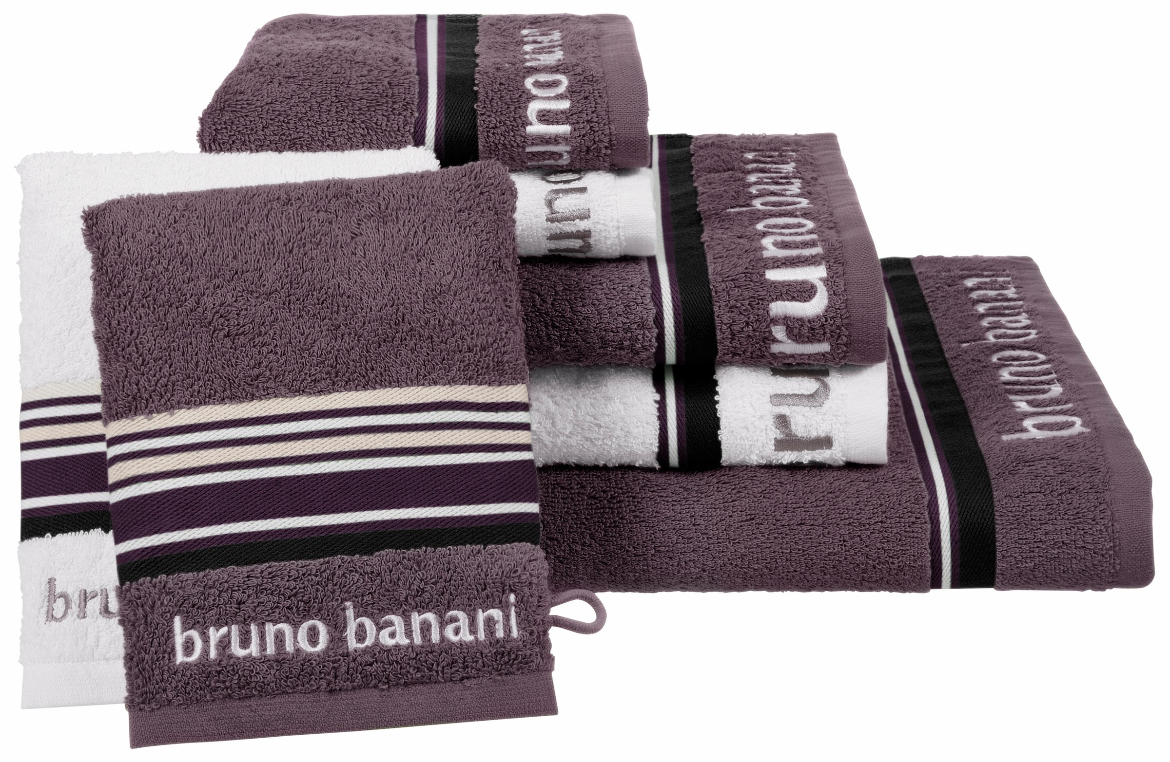 Bruno Banani Handtuch Set »Maja«, Set, 7 tlg., Walkfrottee, mit Bordüre und  Markenlogo, 7 teiliges Handtücher Set, 100% Baumwolle auf Rechnung | BAUR