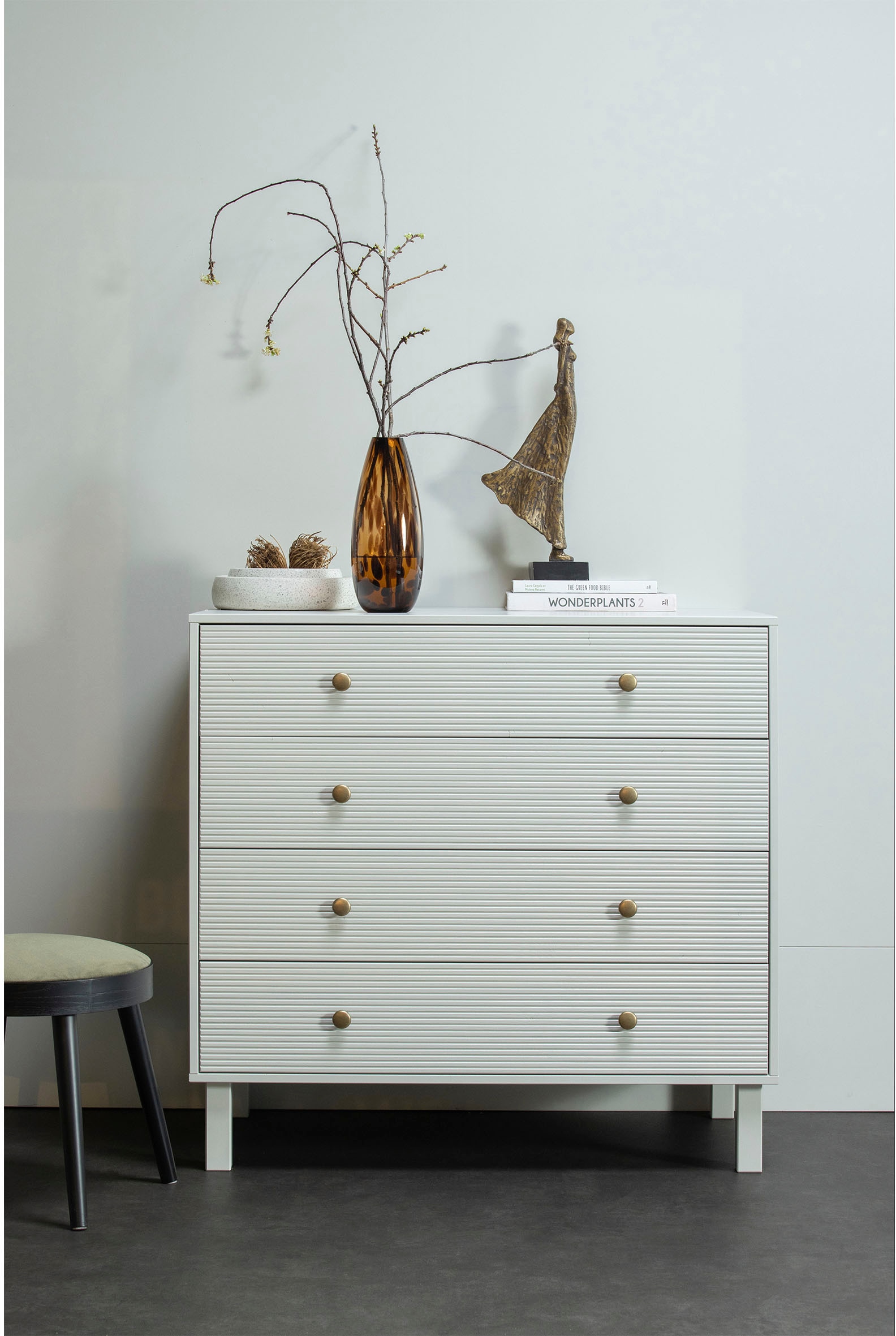 WOOOD Sideboard "Madu Kiefernholz mit Metallknöpfen H 91 x B 94 x T 52 cm" Tragkraft 10 kg pro Schublade, Schutzlackierte Kiefernholzoberfläche