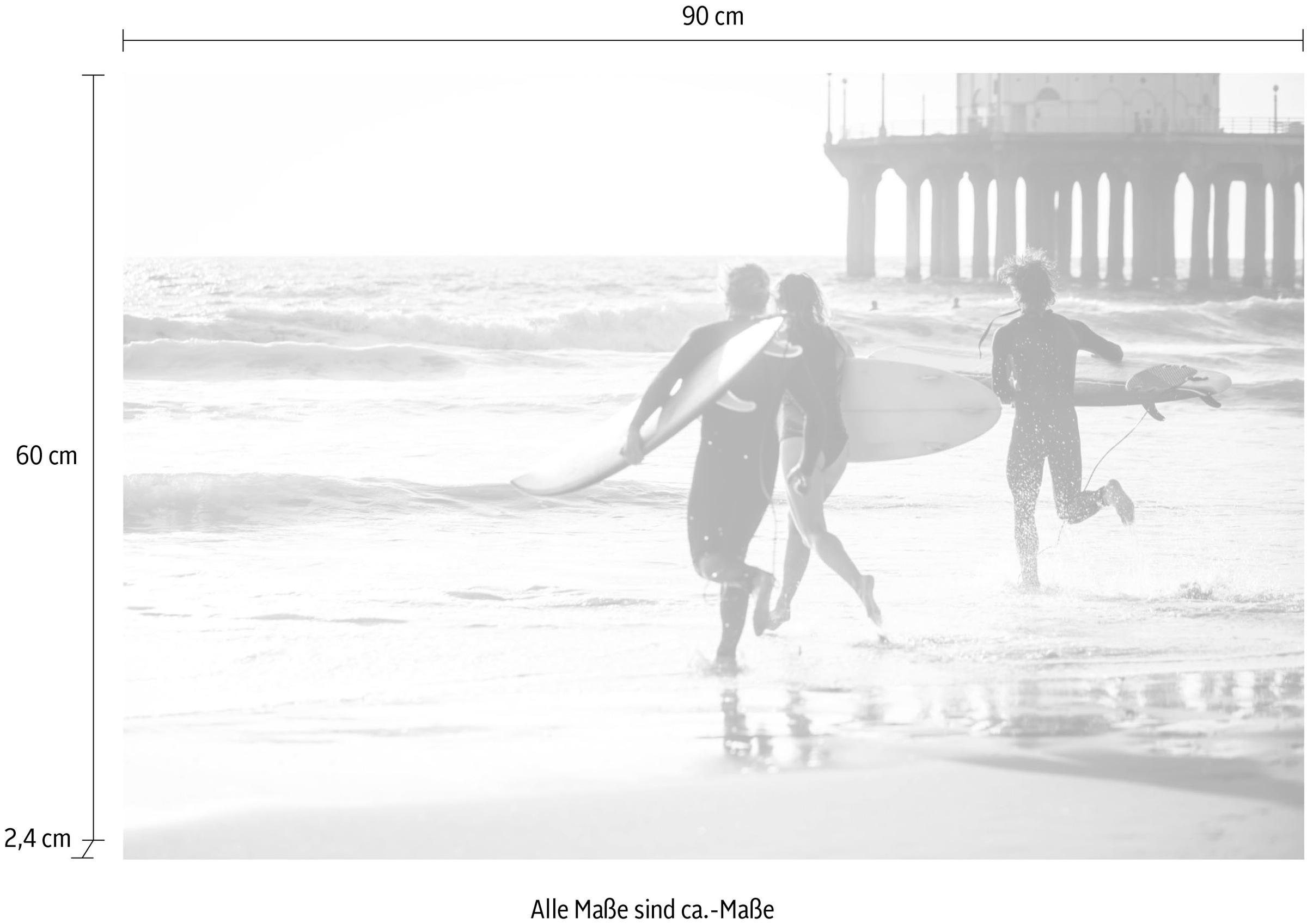 queence Acrylglasbild »Surfer am Strand«, Kunst-Schwarz-Weiß-Unterwasserwelt-Sport, Fine Art-Print in Galeriequalität