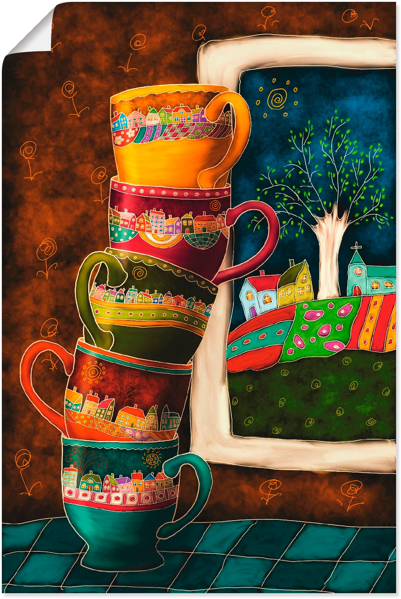 Artland Wandbild "Fröhliche Kaffeetassen" Getränke 1 Stk. tlg. als Alubild, Leinwandbild, Poster in verschied. Größen