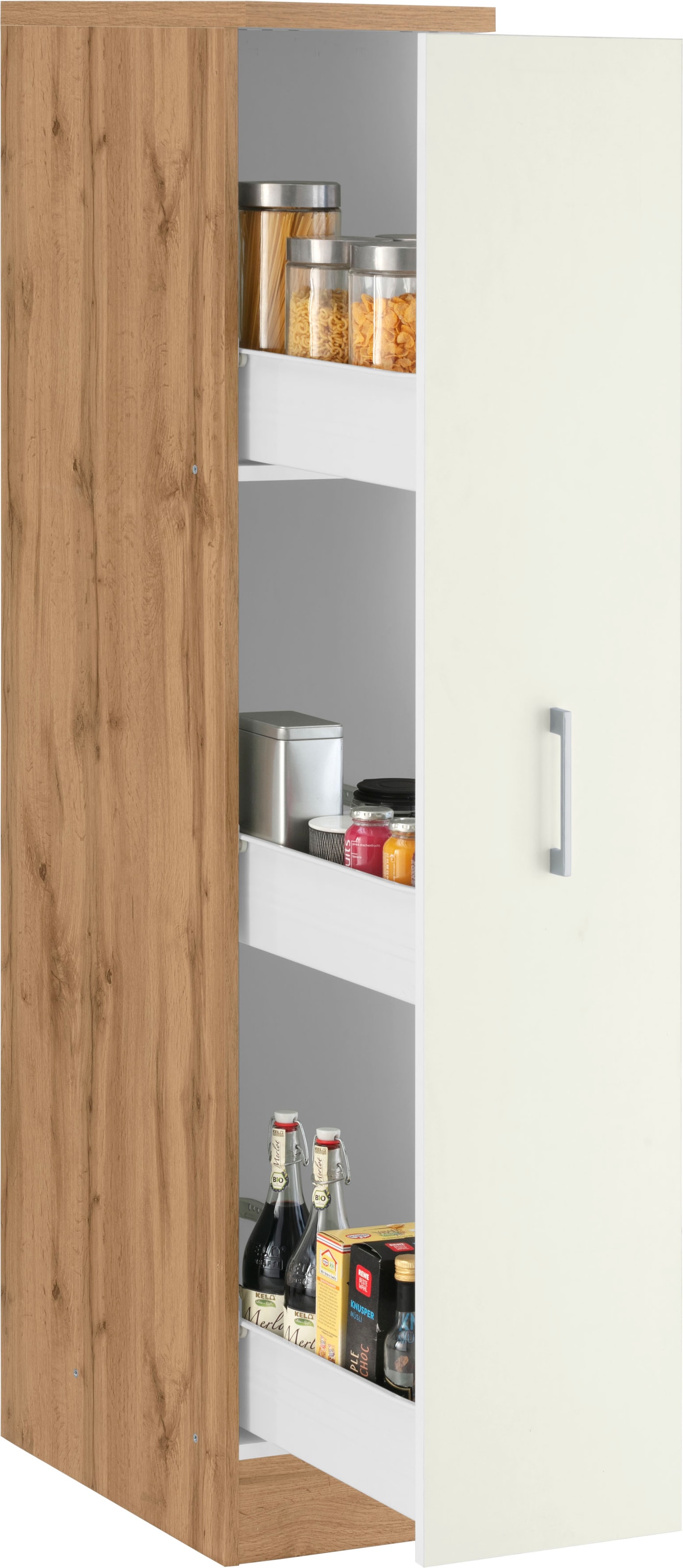 KOCHSTATION Apothekerschrank »KS-Colmar«, 30 cm breit, 165 cm hoch, mit 3 Ablagen, mit Metallgriff