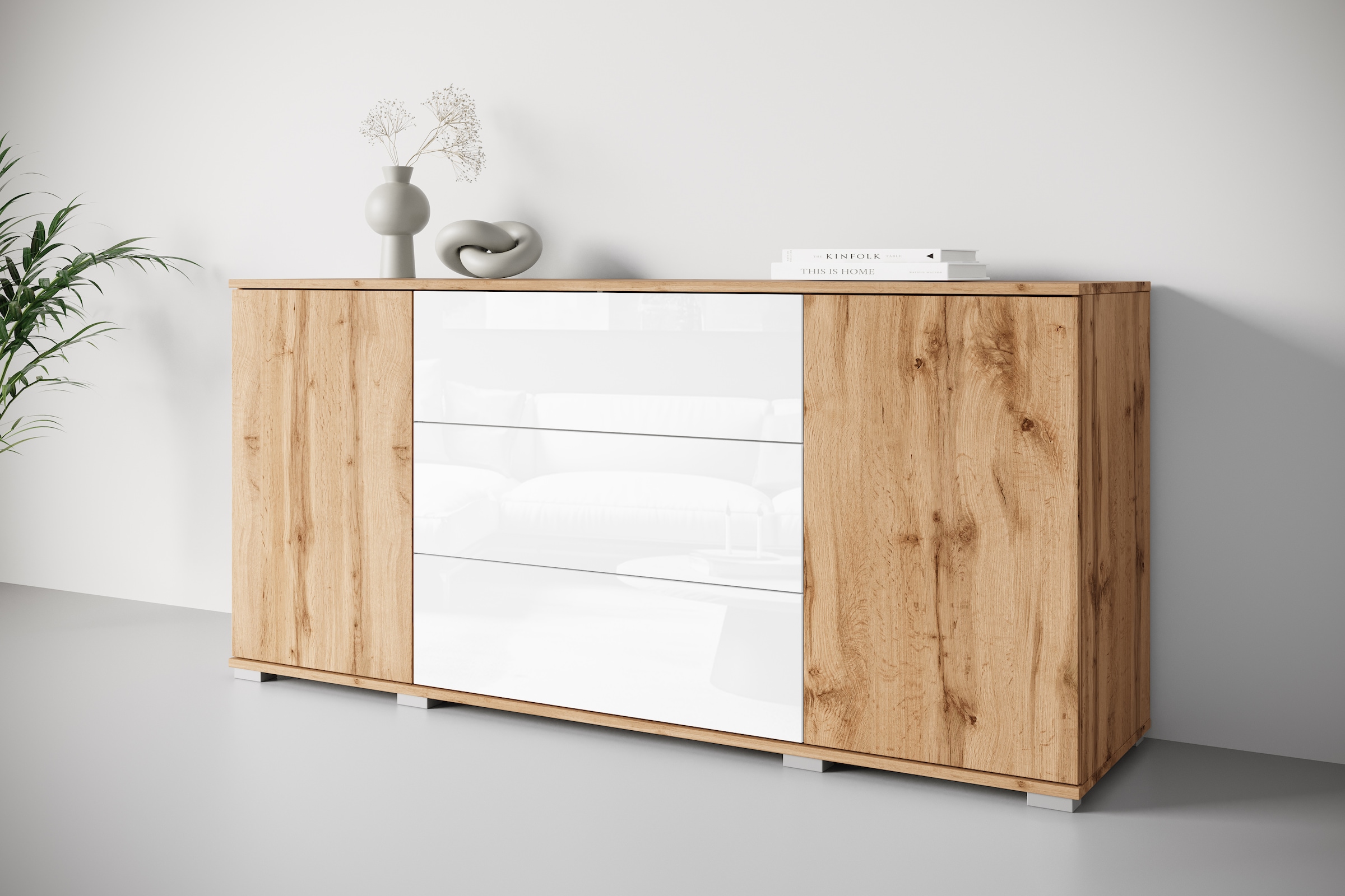 INOSIGN Sideboard "Kenia", (1 St.), Modernes Sideboard mit 3 Schubladen und 4 Fächern, Breite 150 cm