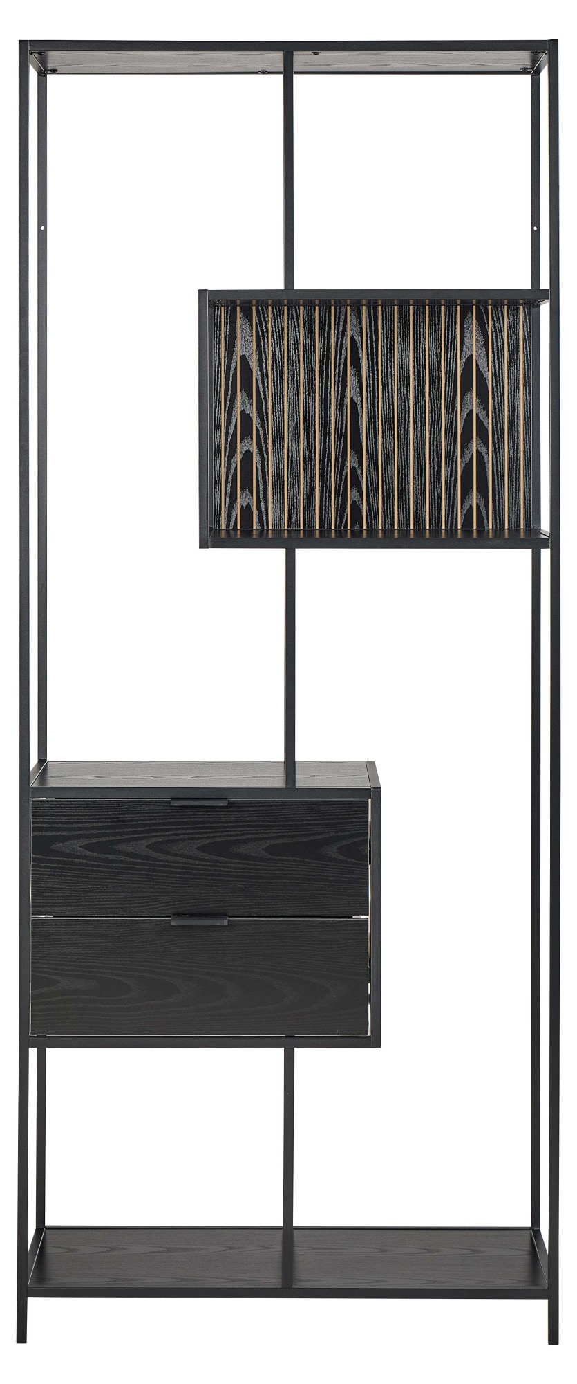 ACTONA GROUP Regal »Seaford, Standregal, Regal, Raumteiler« 77x35x185 cm,  schwarzer Stahlrahmen, 2 Schubladen, Wendemodul, Breite 77 cm