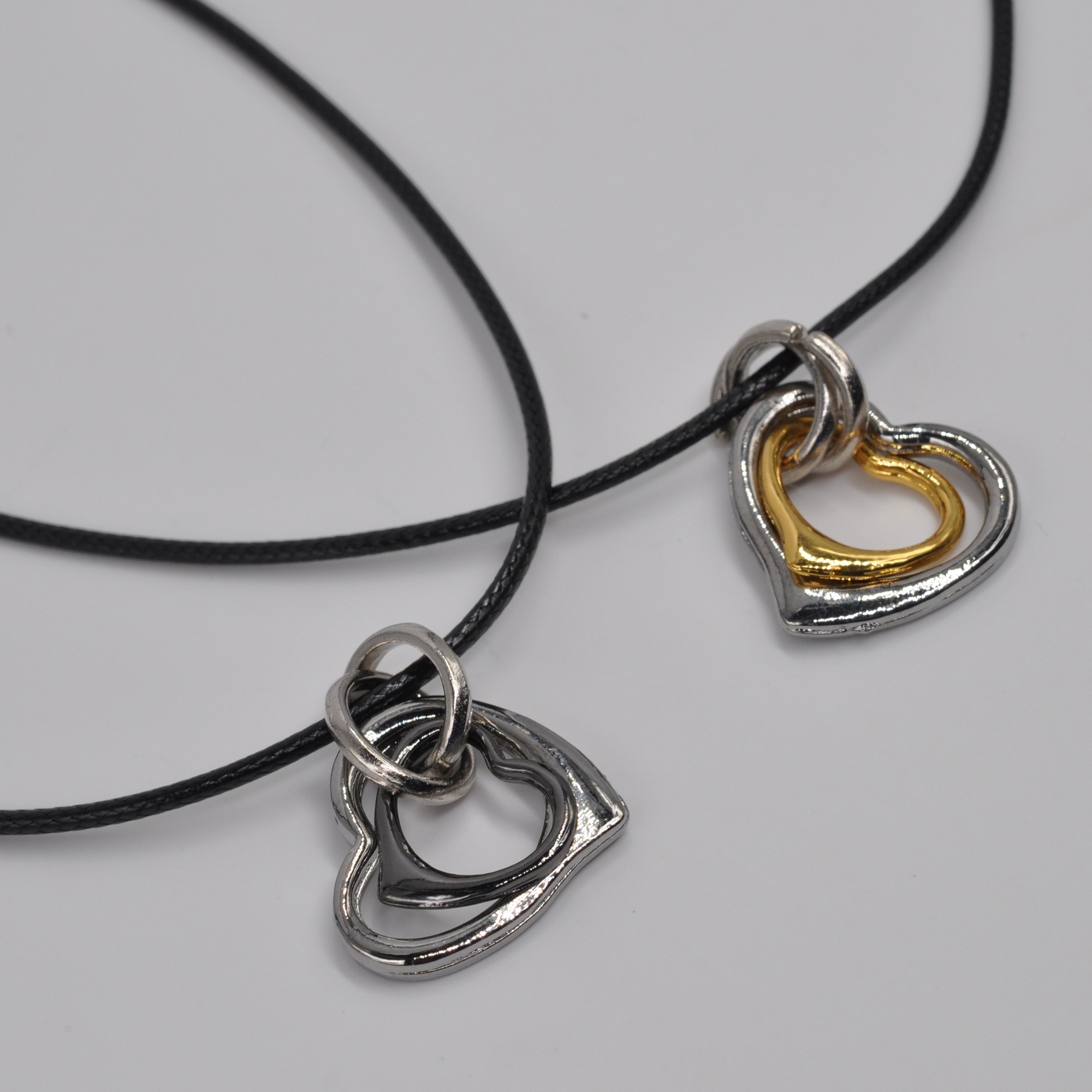 Steuer Kette mit Anhänger »Set Metall Herz zweifarbig Glasstein weiß Kunstleder schwarz«