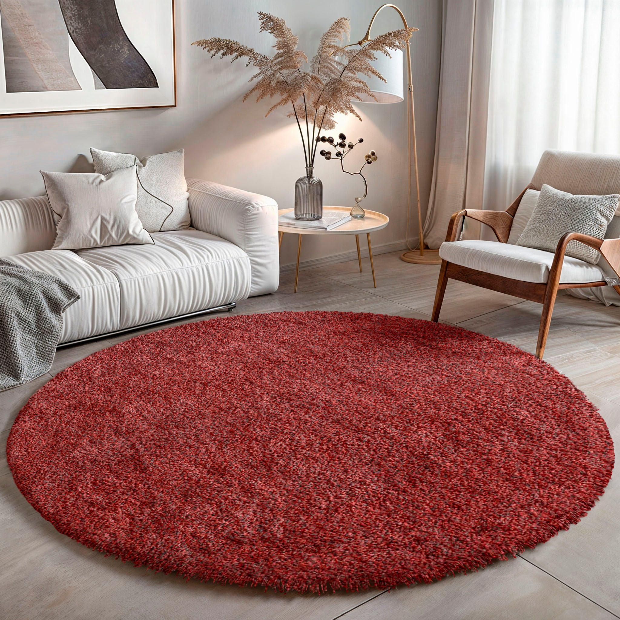 Hochflor-Teppich OTTO HOME "Banji", rot (weinrot), B:150cm H:37mm L:150cm Ø:150cm, Polypropylen (PP), Teppiche, Uni Farben, weich und flauschig, auch als rechteckig erhältlich