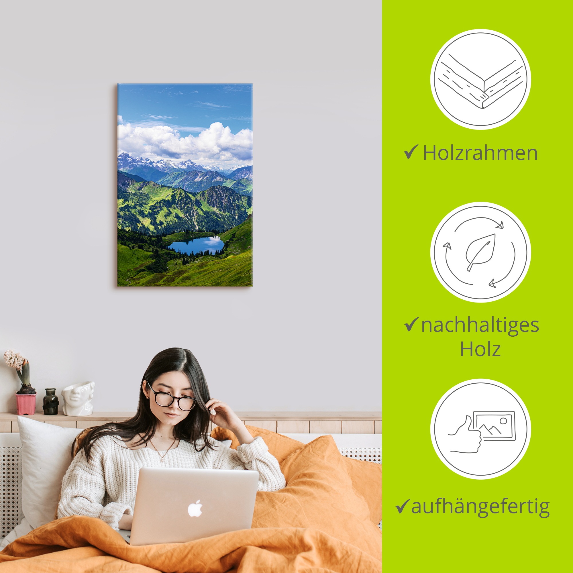 Wandbild ARTLAND "Nebelhorn bei Obersdorf Alpen Seealpsee", farbe bild(er): blau, B:80cm H:120cm, Bilder, als Alubild, Leinwandbild, Poster, Wandaufkleber in verschied. Größen 2