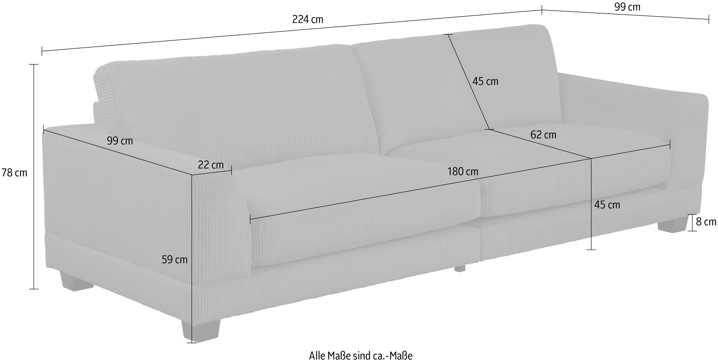 Home affaire 3-Sitzer »Parennes«, mit attraktivem Cord-Stoff, mit Kaltschaum