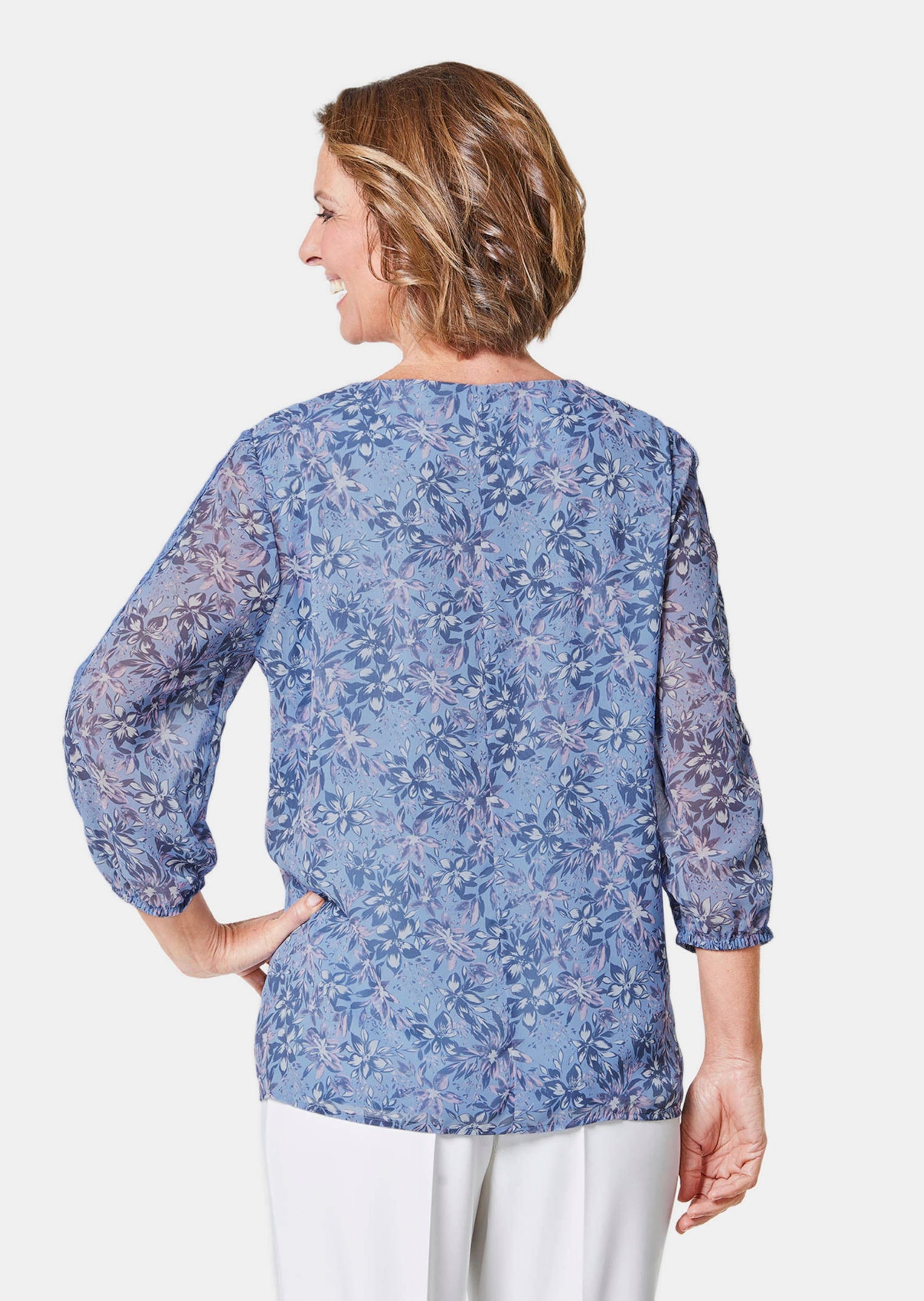 GOLDNER Kurzarmbluse »Druckbluse Chiffonbluse mit farbbrillantem Druck«