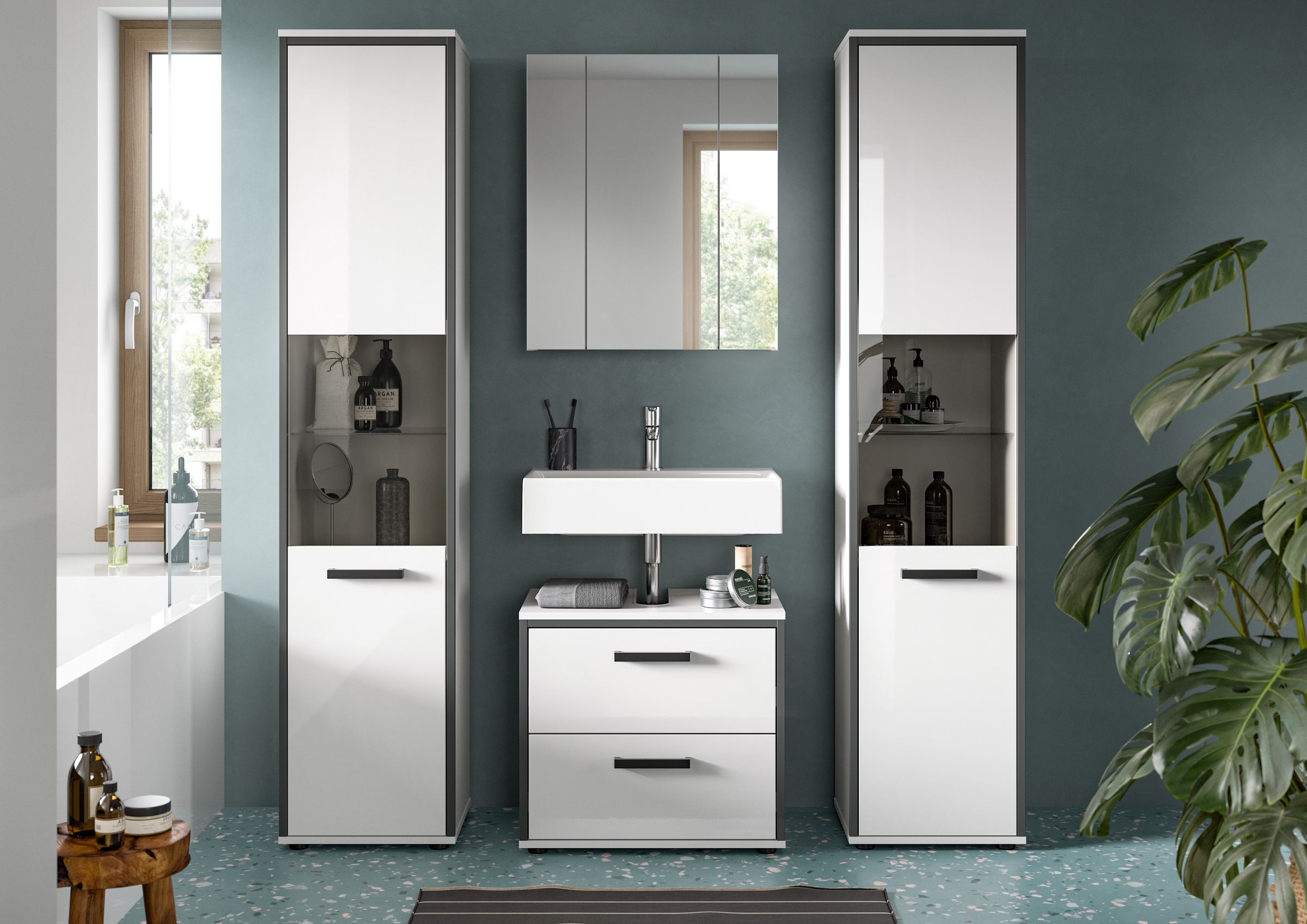 welltime Badmöbel-Set "KAJO, 4-tlg. Badkombination, weiß hochglanz" Set, Se günstig online kaufen