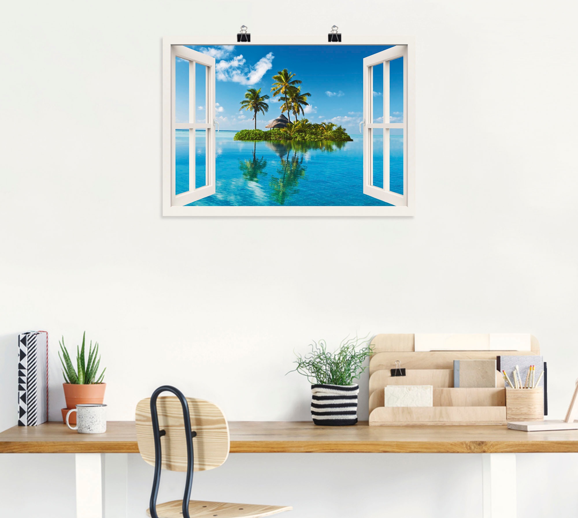 Artland Wandbild »Fensterblick Insel Palmen Meer«, Fensterblick, (1 St.), als Leinwandbild, Poster, Wandaufkleber in verschied. Größen