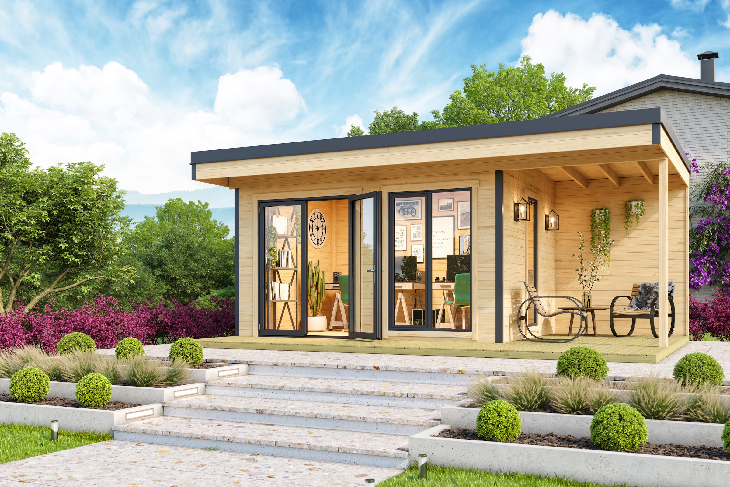 LASITA MAJA Gartenhaus "DOMEO 7 NATUR/ANTHRAZIT" mit Anbau, Fundamentmass 4 günstig online kaufen