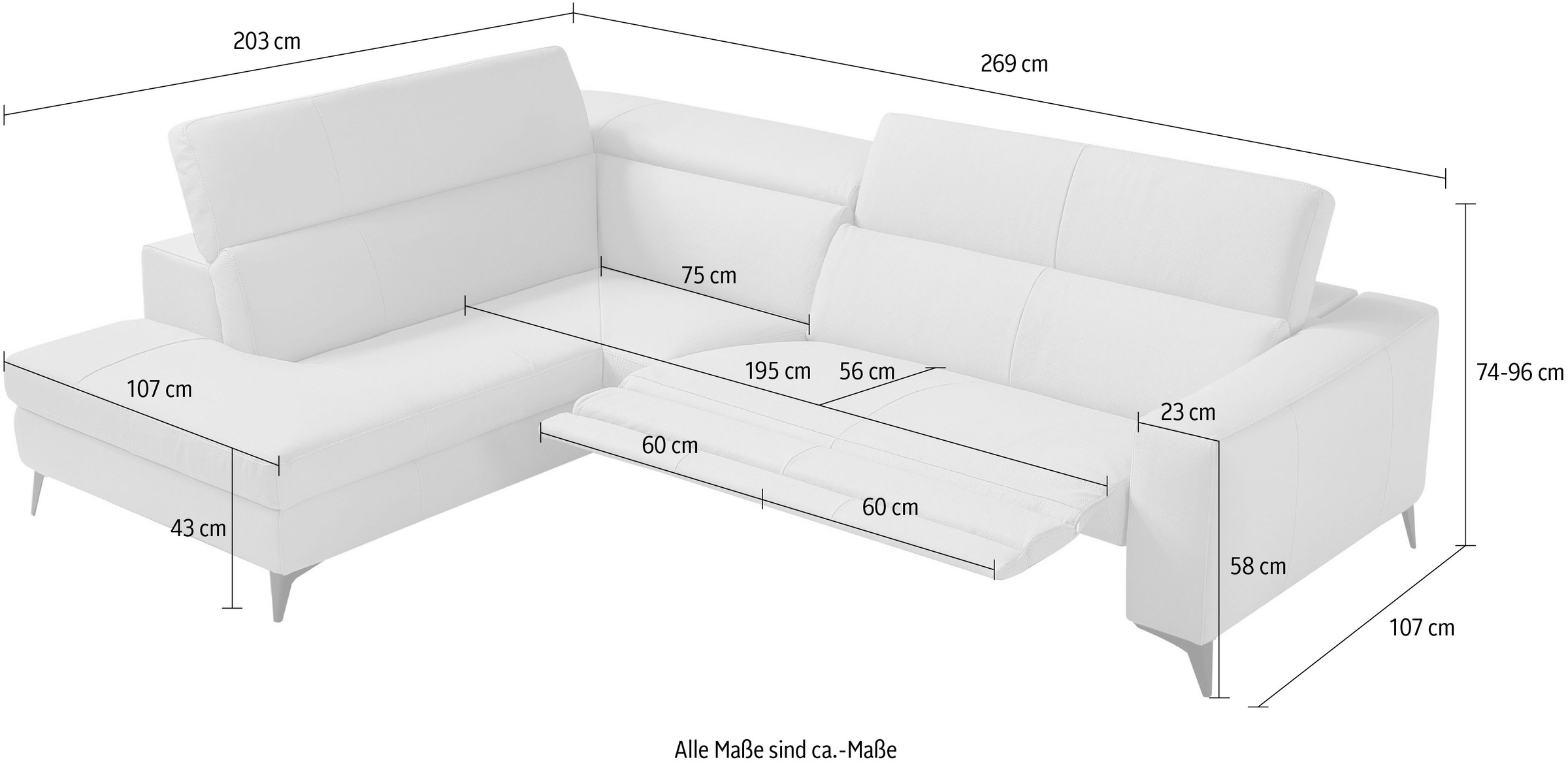 Egoitaliano Ecksofa »Edith, Designsofa mit hohem Sitzkomfort, L-Form«, inkl. elektrischer Relaxfunktion und manuell verstellbaren Kopfteilen