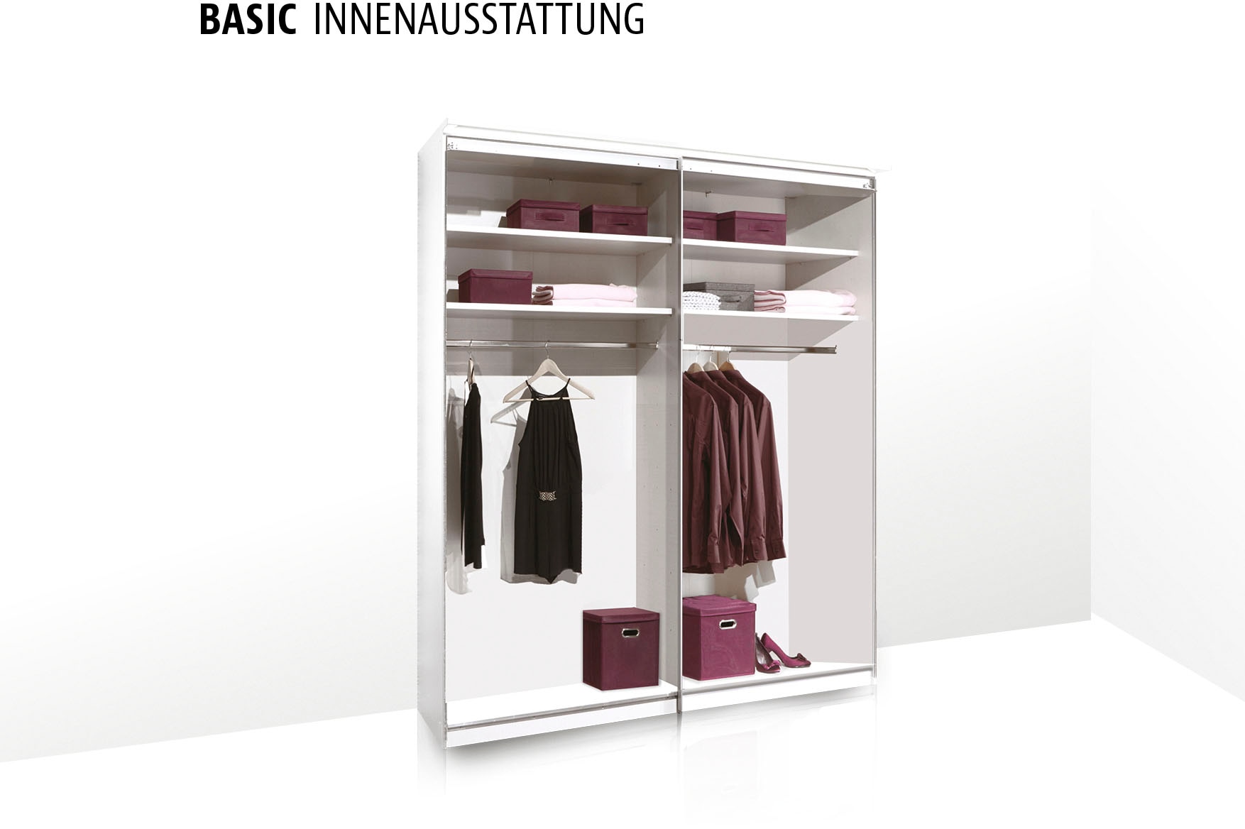 STAUD Schwebetürenschrank »Sinfonie Plus, edles Design in hochwertiger Qualität, Made in Germany«, Mittelband in Mattglas und vier verschiedenen Ausstattungsvarianten