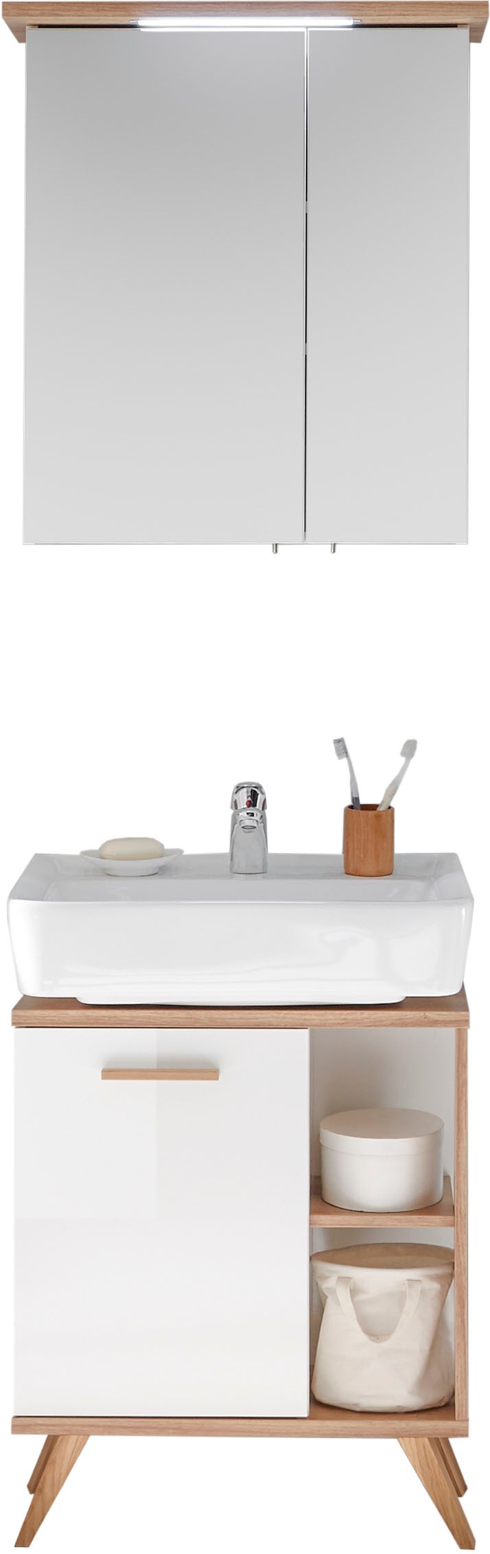 Thumbnail - Saphir Badmöbel-Set "Quickset 2-teilig, Waschbeckenunterschrank mit LED-Spiegelschrank", (2 St.), Waschplatz inkl Türdäm...