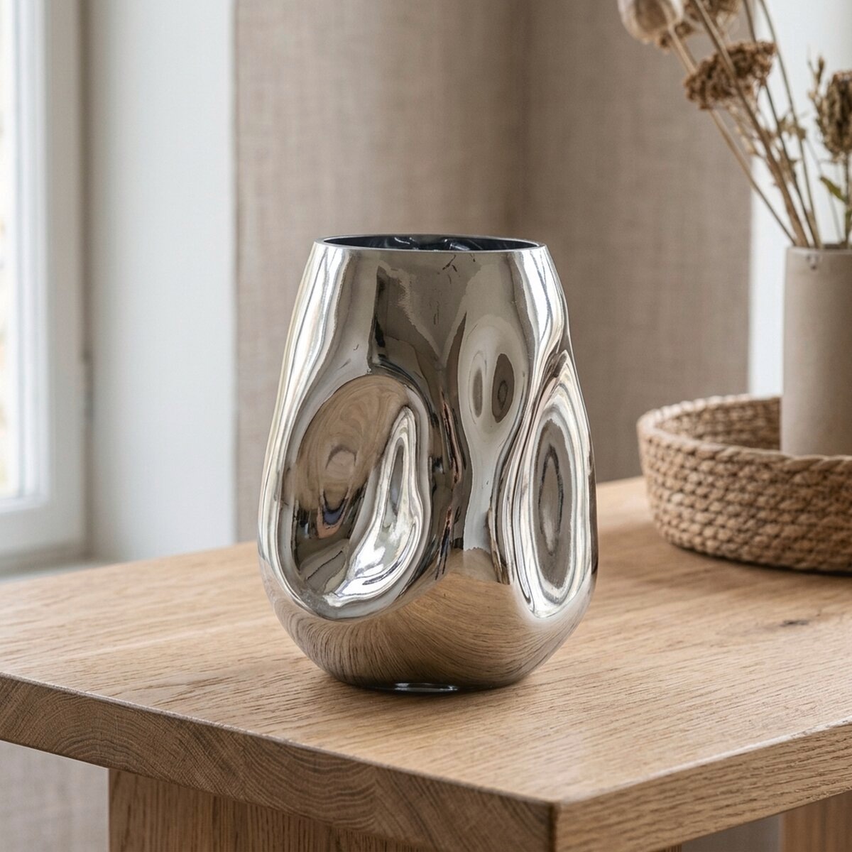 OTTO home Dekovase »Silber« aus handbemaltem Glas, organische Form, 17 oder 27 cm hoch