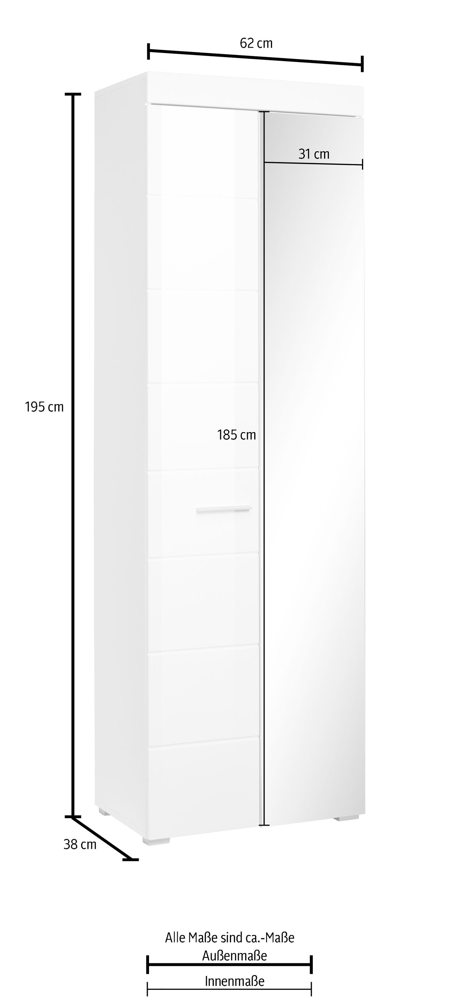 Home affaire Garderobenschrank »Avena« Flurschrank mit Spiegeltür -  (B/T/H) 80/12/72 cm