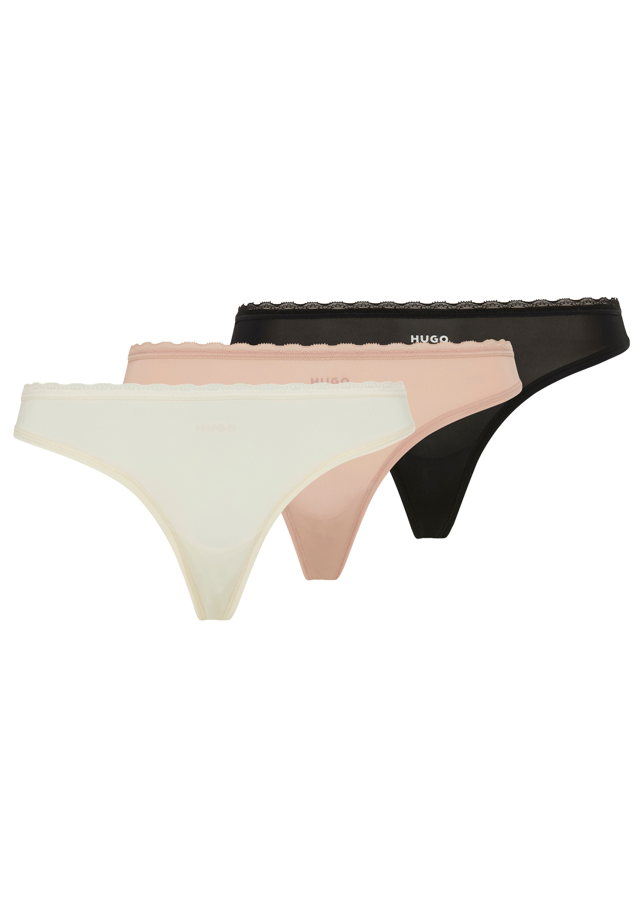 HUGO Underwear String "TRIPLET MICRO" 3 Stk. mit niedriger Bundhöhe und tonalem Spitzenbesatz