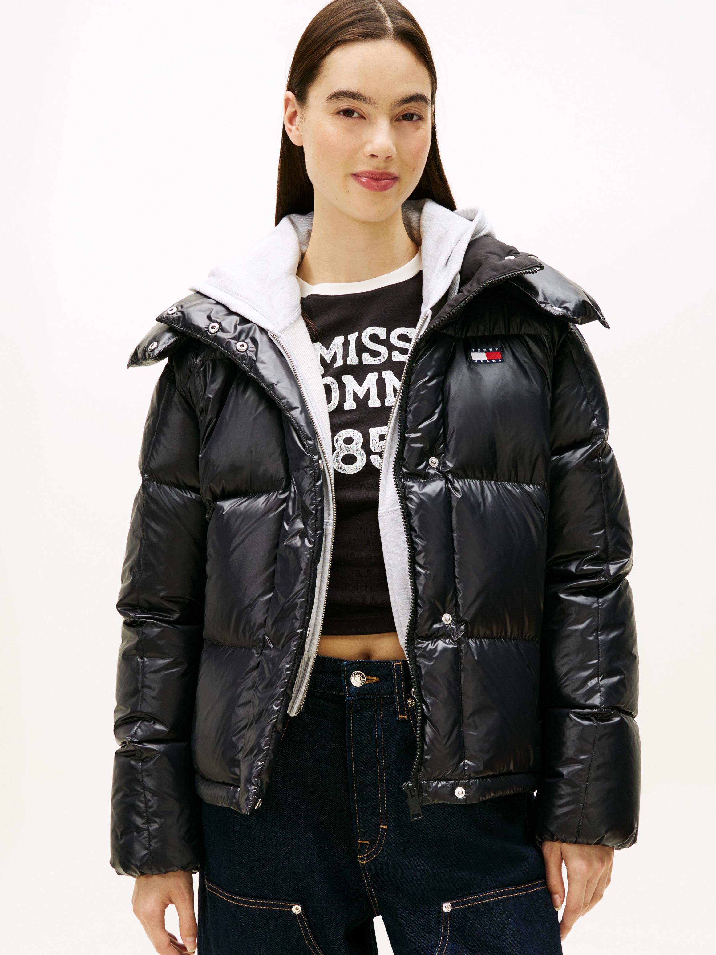 Tommy Jeans Steppjacke "TJW ALASKA GRID DWN JCKT SHINY" mit Kapuze günstig online kaufen