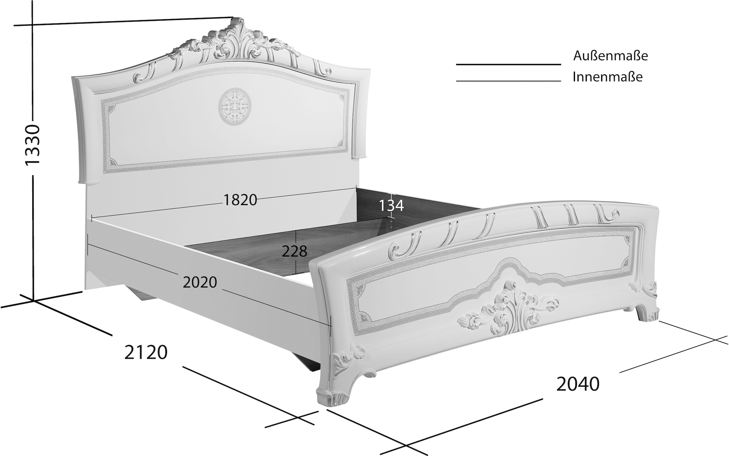INOSIGN Schlafzimmer-Set »Greta, aus FSC-zertifiziertem Holzwerkstoff, Hochglanzoberfläche«, (4 tlg., aus 1 Kleiderschrank, 1 Bett (180x200cm) und 2 Nachtkommoden), im italienischen Barock- KLassik-Stil mit opulenten Verzierungen