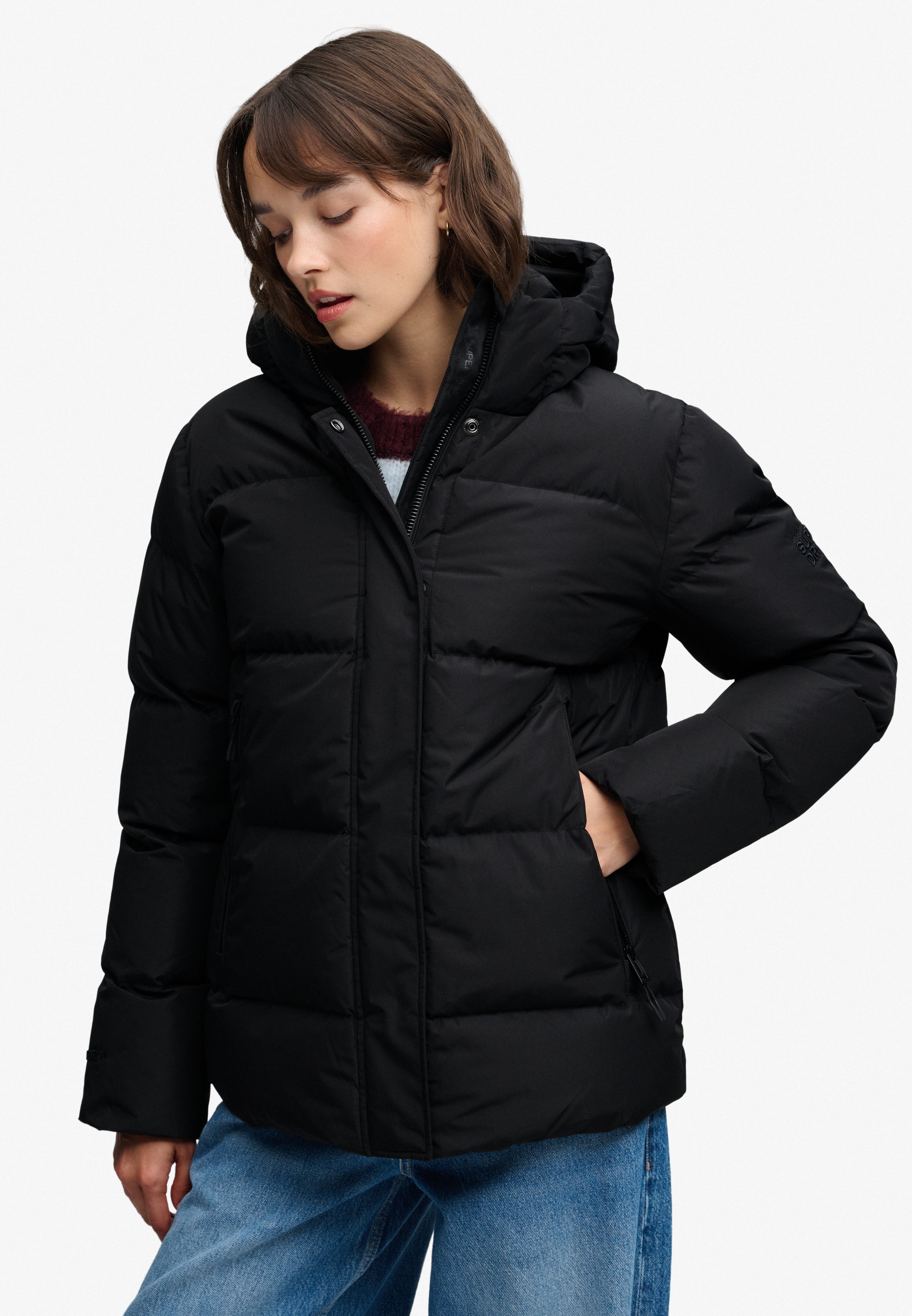 Superdry Steppjacke "HOODED 5 BAFFLE SPORTS PUFFER" mit Kapuze Kunstfaser, relaxed fit