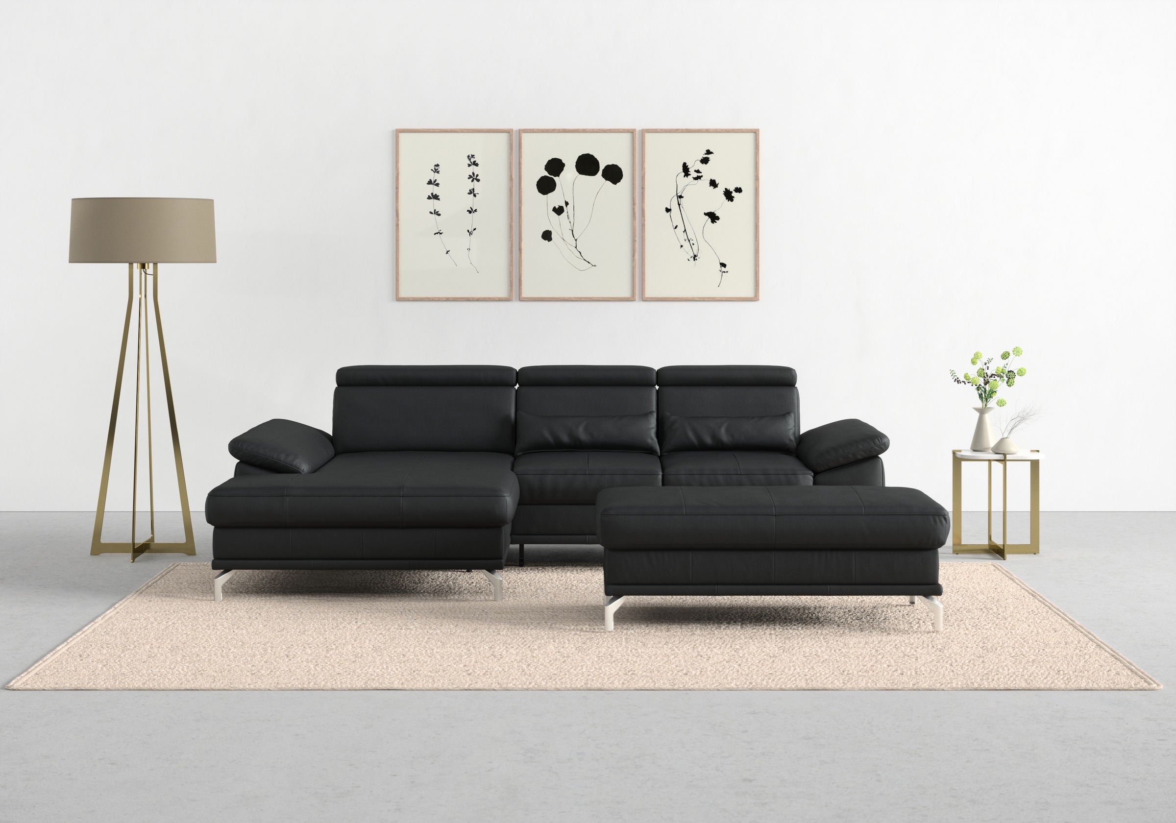sit&more Ecksofa "Cabrio L-Form, B: 295 cm, mit Sitztiefen-, Arm- & Kopfteilverstellung" 2 Nierenkissen, Federkern, optional Schlaffunktion und Stauraum