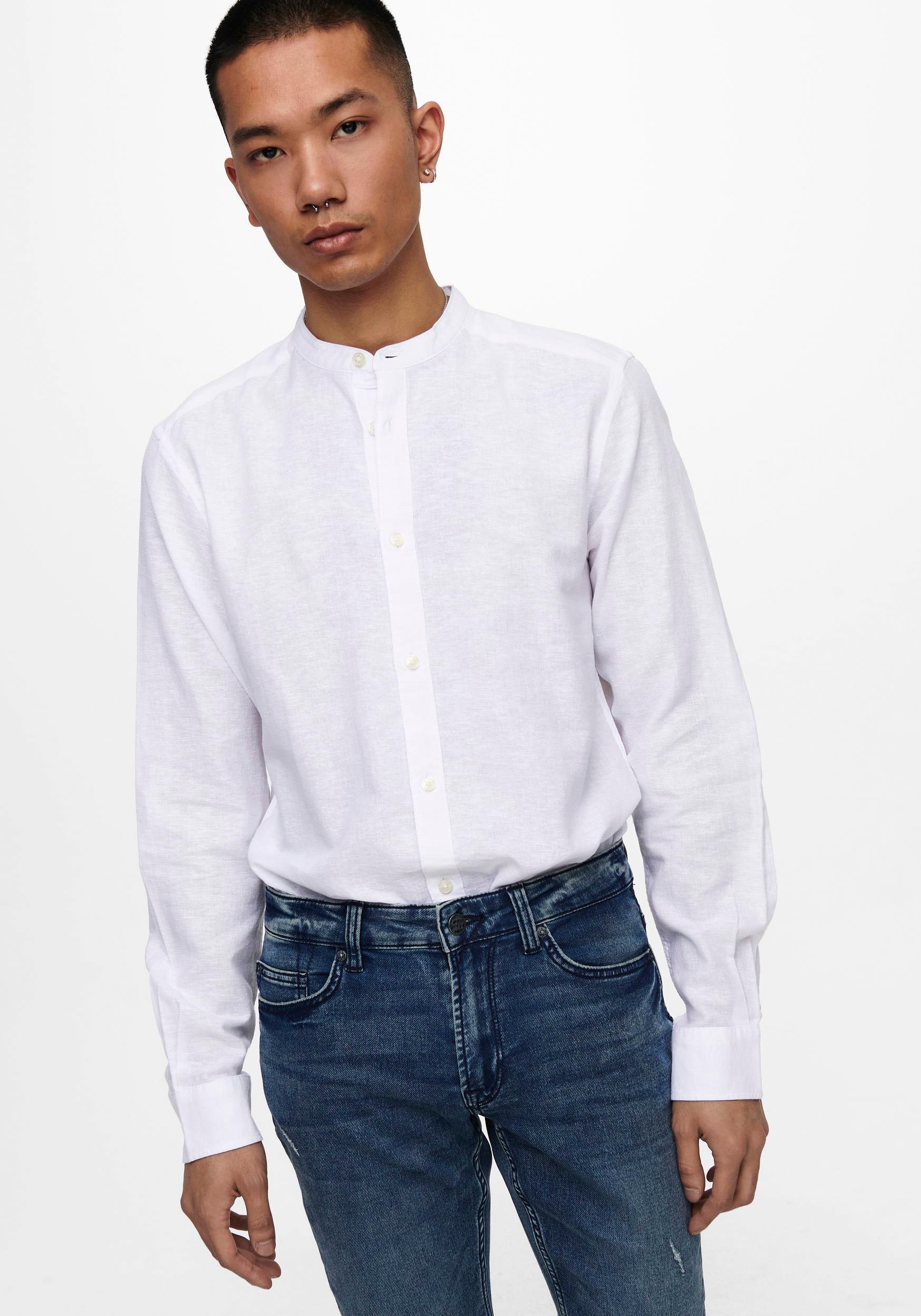 ONLY & SONS Langarmhemd »ONSCAIDEN LS SOLID LINEN MAO SHIRT NOOS«