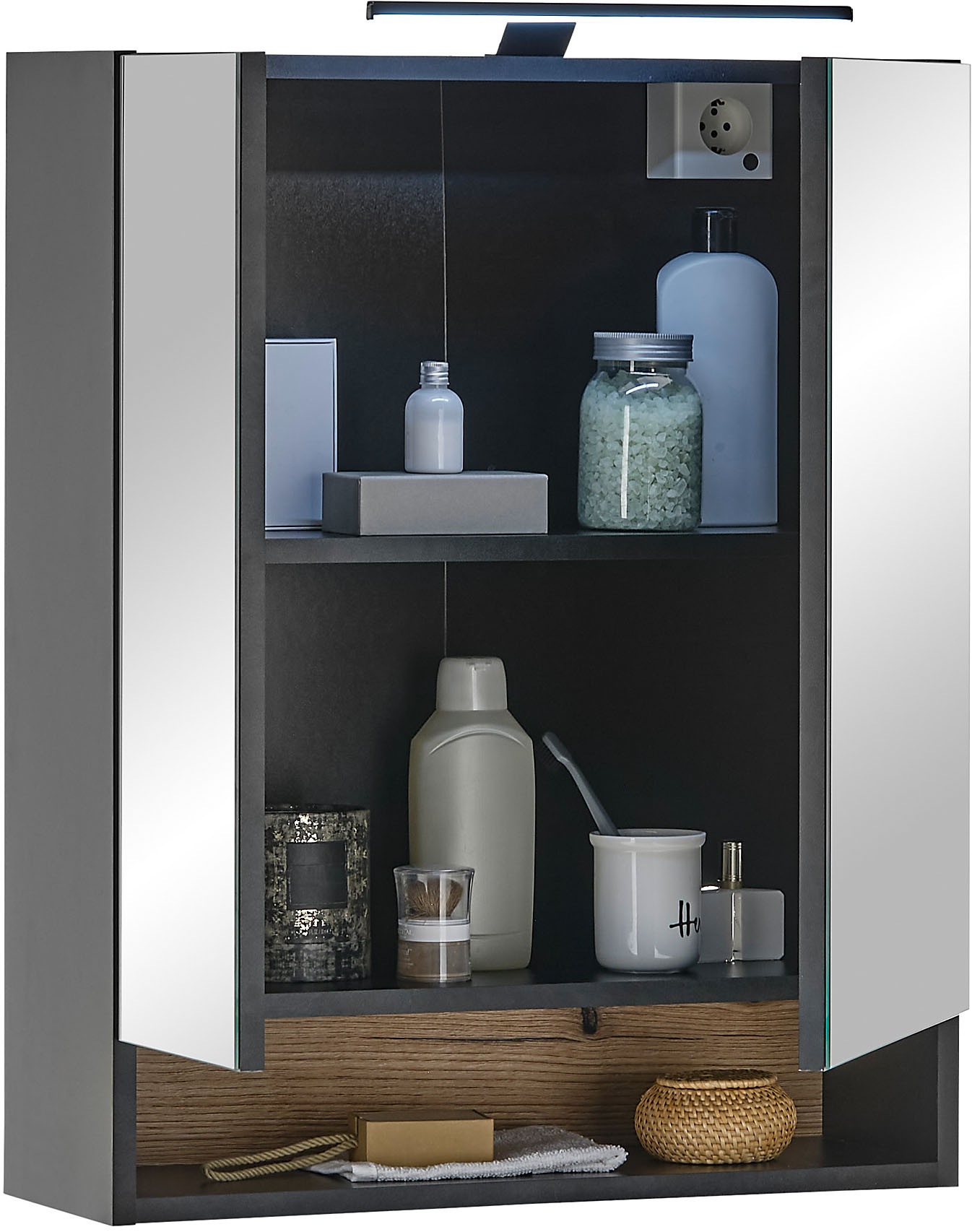 BASIC by Balculina Spiegelschrank »Denver Spiegelschrank, Badezimmerschrank BxHxT 60x75x22«, (1 St.), Breite 60 cm, Tür L/R montierbar, Softclose