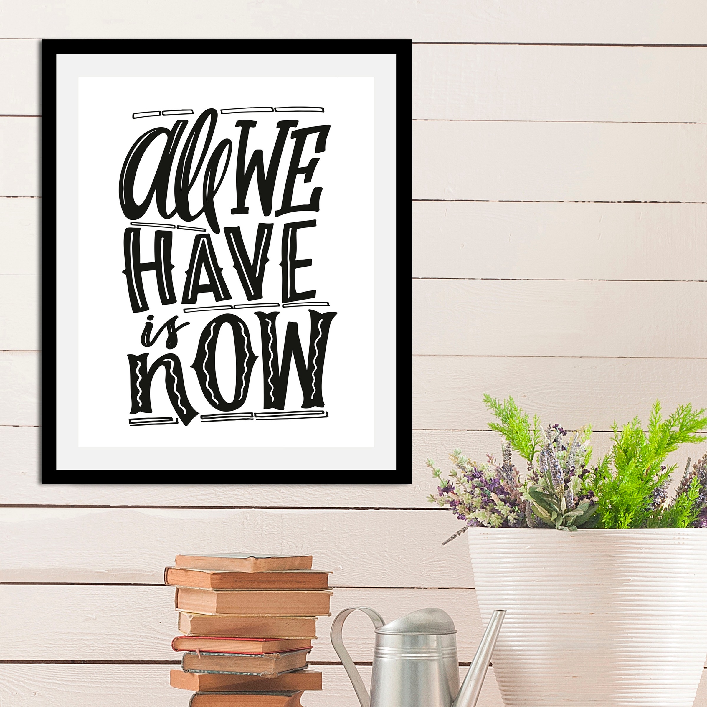 queence Bild »Now«, Schriftzüge-Sprüche & Texte-Motivationsbilder-Schwarz-Weiß, (1 St.), HD Premium Poster-Druck inkl. Holzrahmen