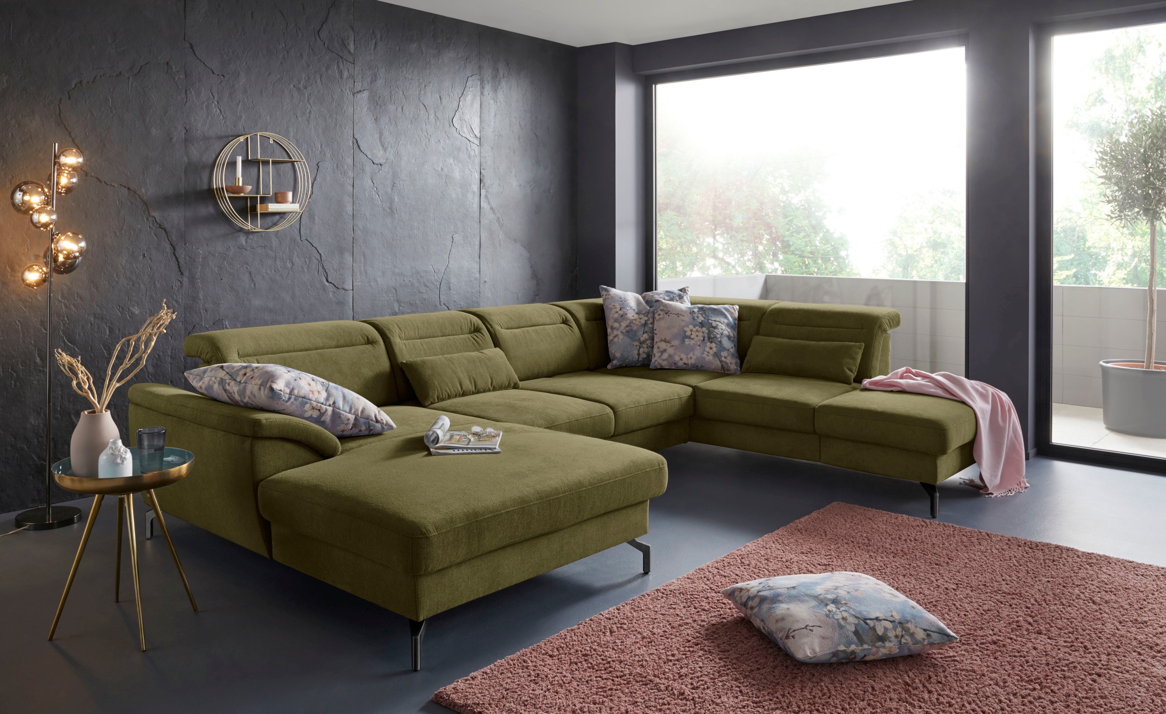 Sit & More Percy U-Shaped Sofa Green 343x235cm 6