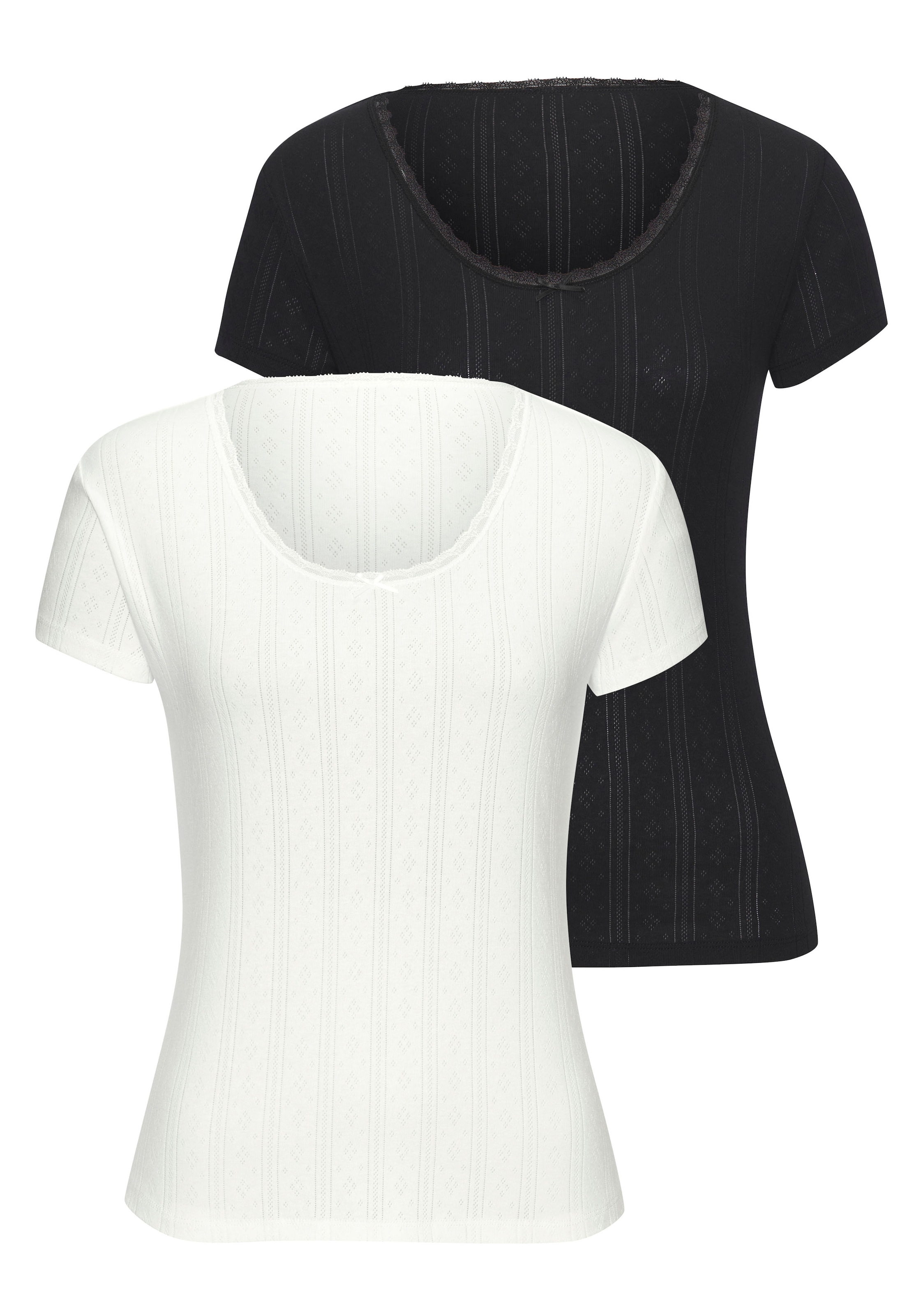 Vivance T-Shirt "Unterziehshirt" 2er-Pack, aus feiner Pointelle-Ware mit Spitze, reine Baumwolle