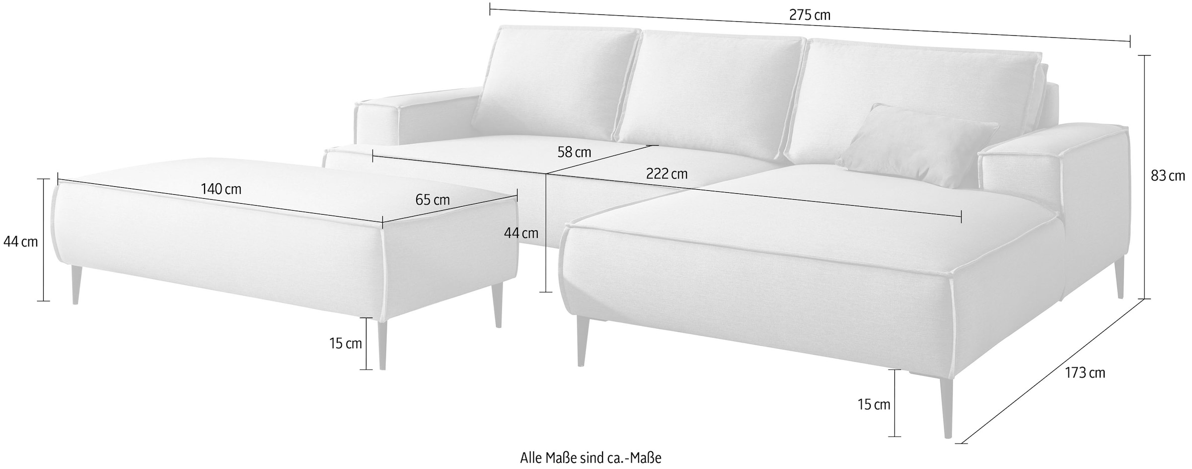 andas Sitzgruppe »TVINNU, Polsterecke L-Form, Schlaffunktion, mit Hocker«, (Set, 2 tlg.), stellbar zum Schlafsofa (Krokodilverbinder)