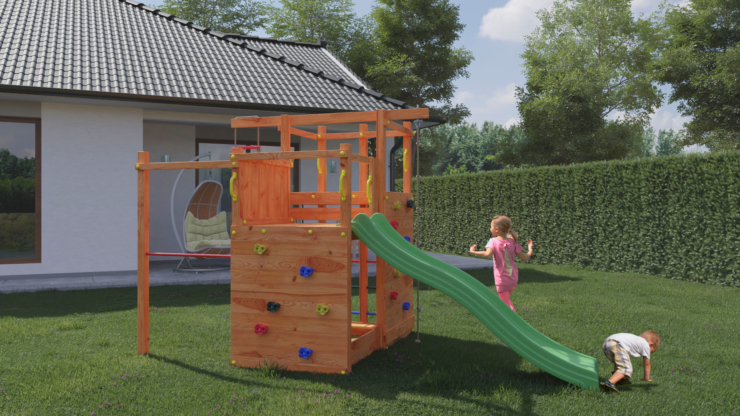 FUNGOO Spielturm »Climbing Star2«, mit Schaukel & Rutsche, Klettererweiterung