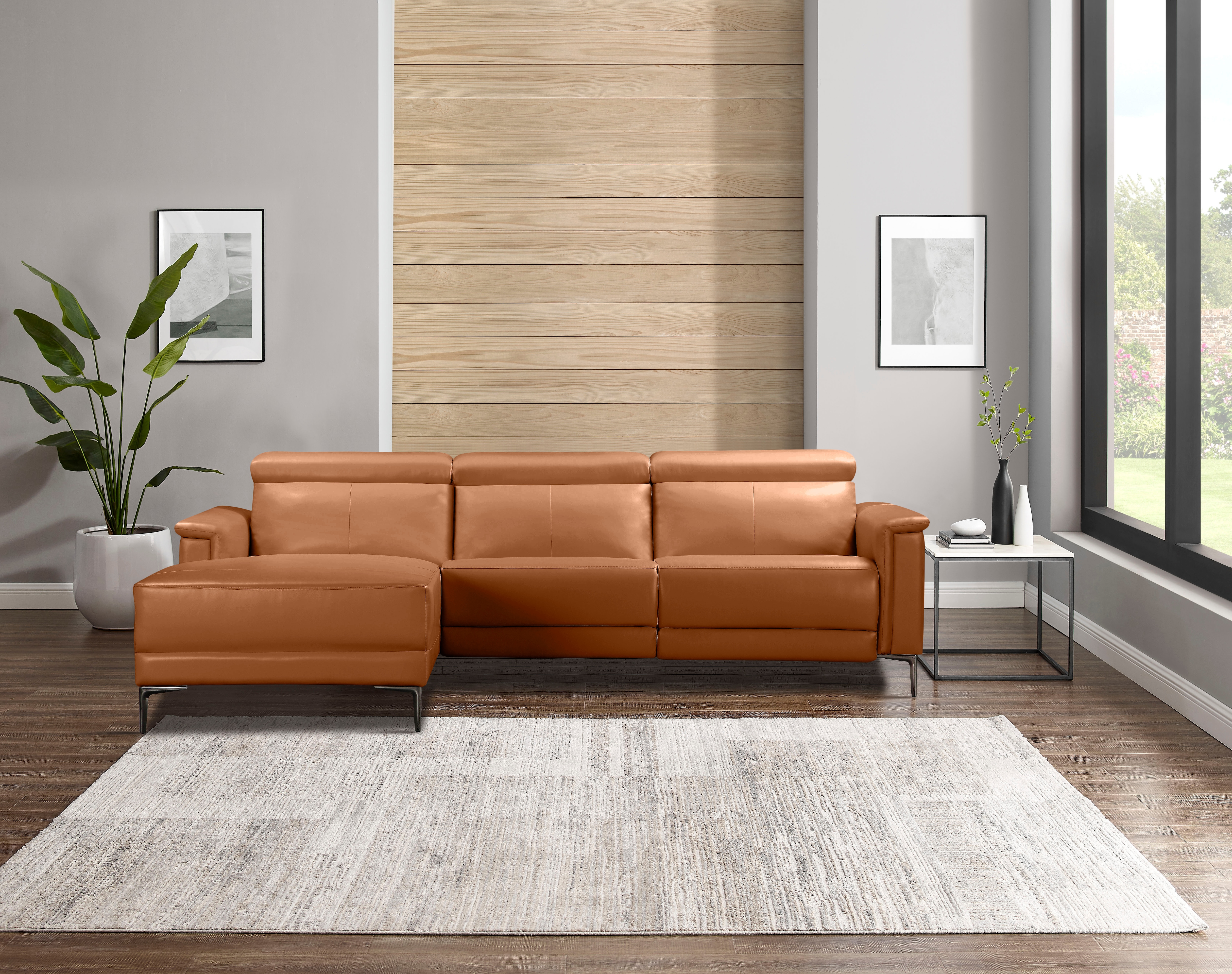OTTO home Ecksofa "LUND, Lederoptik, L-Form, 261cm, man./elektr. Relaxfunktion (USB-A)" mit USB A-Anschluss bei elektrischer Variante und Kopfteilverstellung