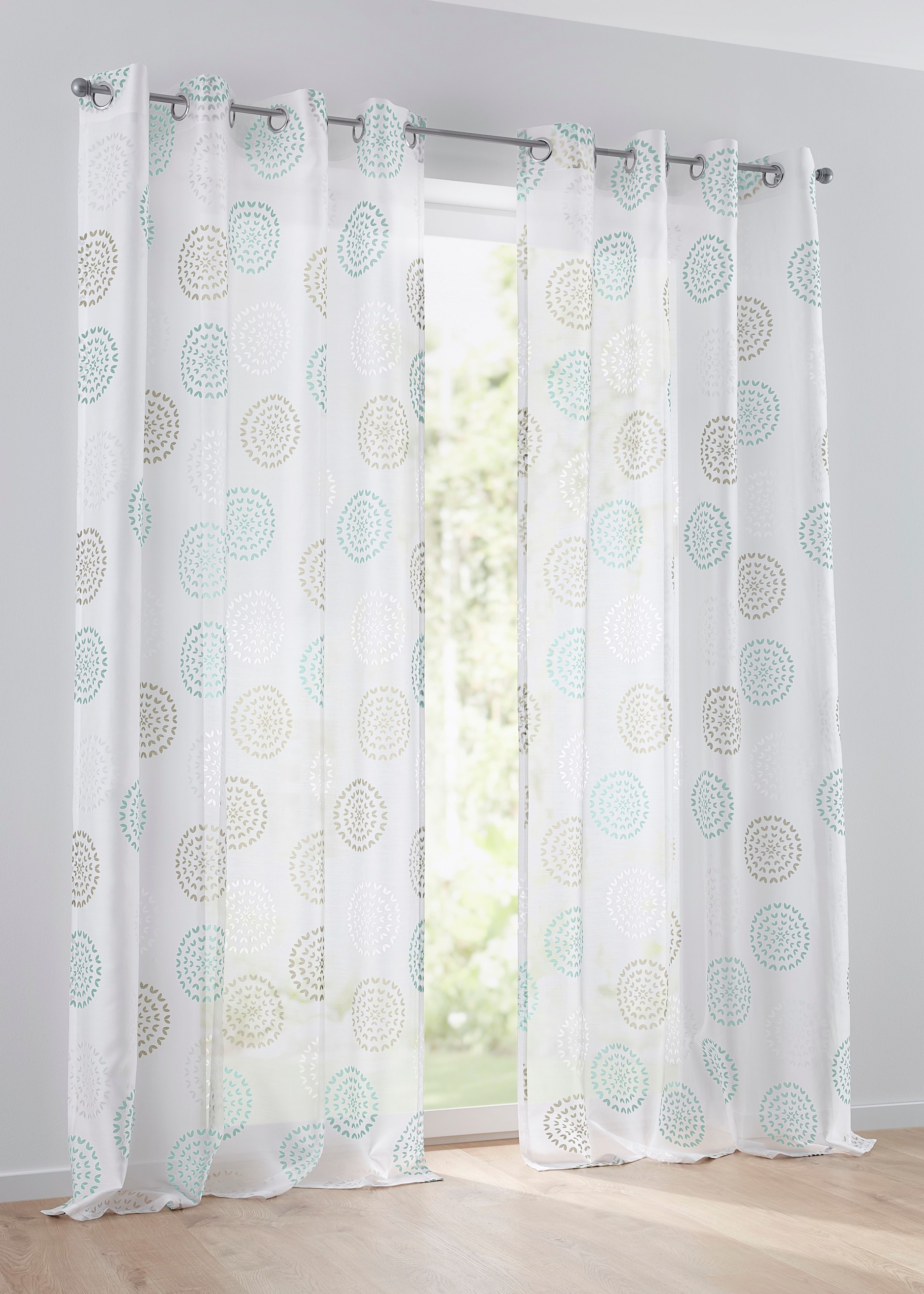 Kutti Vorhang »Bella«, (1 St.), Gardine, halbtransparent, Ausbrenner, bedruckt, Baumwolle-Polyester
