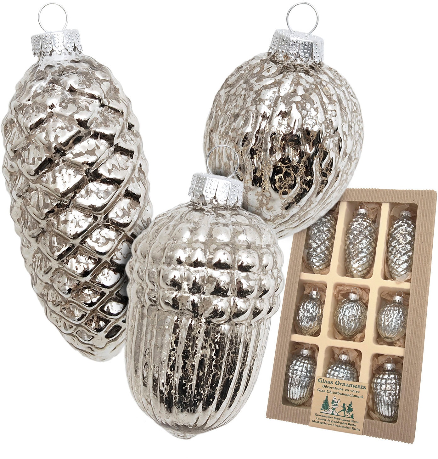 Christbaumschmuck »Antikes Glas Nüsse & Zapfen«, (Packung, 9 tlg.), Christbaumschmuck...