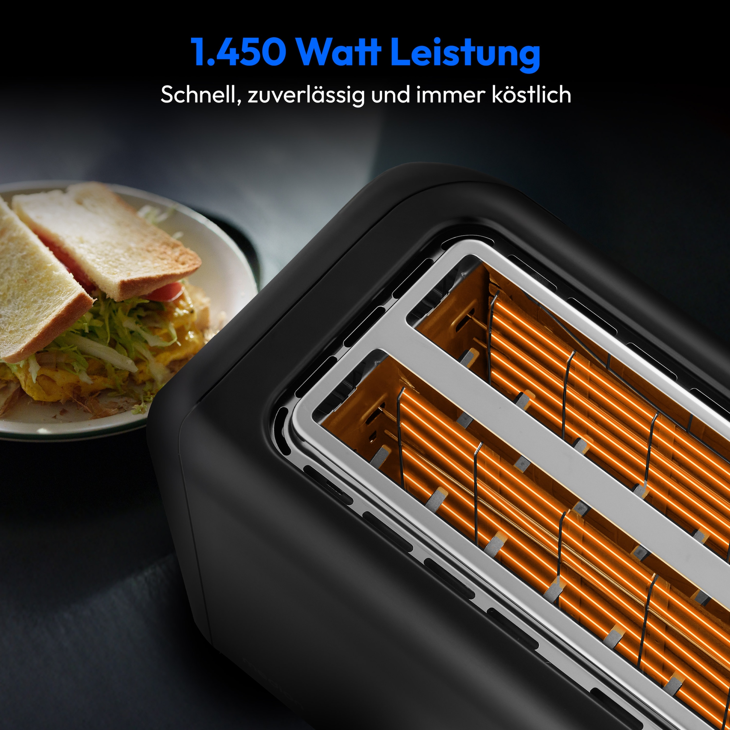 Medion® Toaster »Langschlitztoaster, MD12103, LED Sensor-Touch-Display« 2 lange Schlitze für 4 Scheiben 1450 W abnehmbarer Brötchenaufsatz