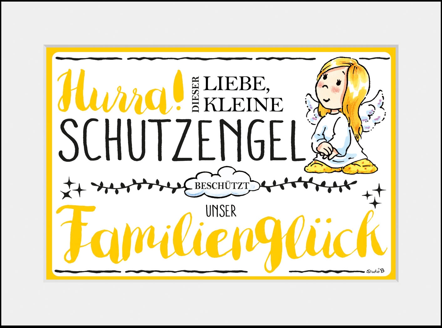 queence Bild "Schutzengel Familienglück" Blumen Engel Himmel Liebessprüche Schriftzug Sprüche & Texte Stern Sterne 1 Stk. tlg. HD Premium Poster-Druck inkl. Holzrahmen