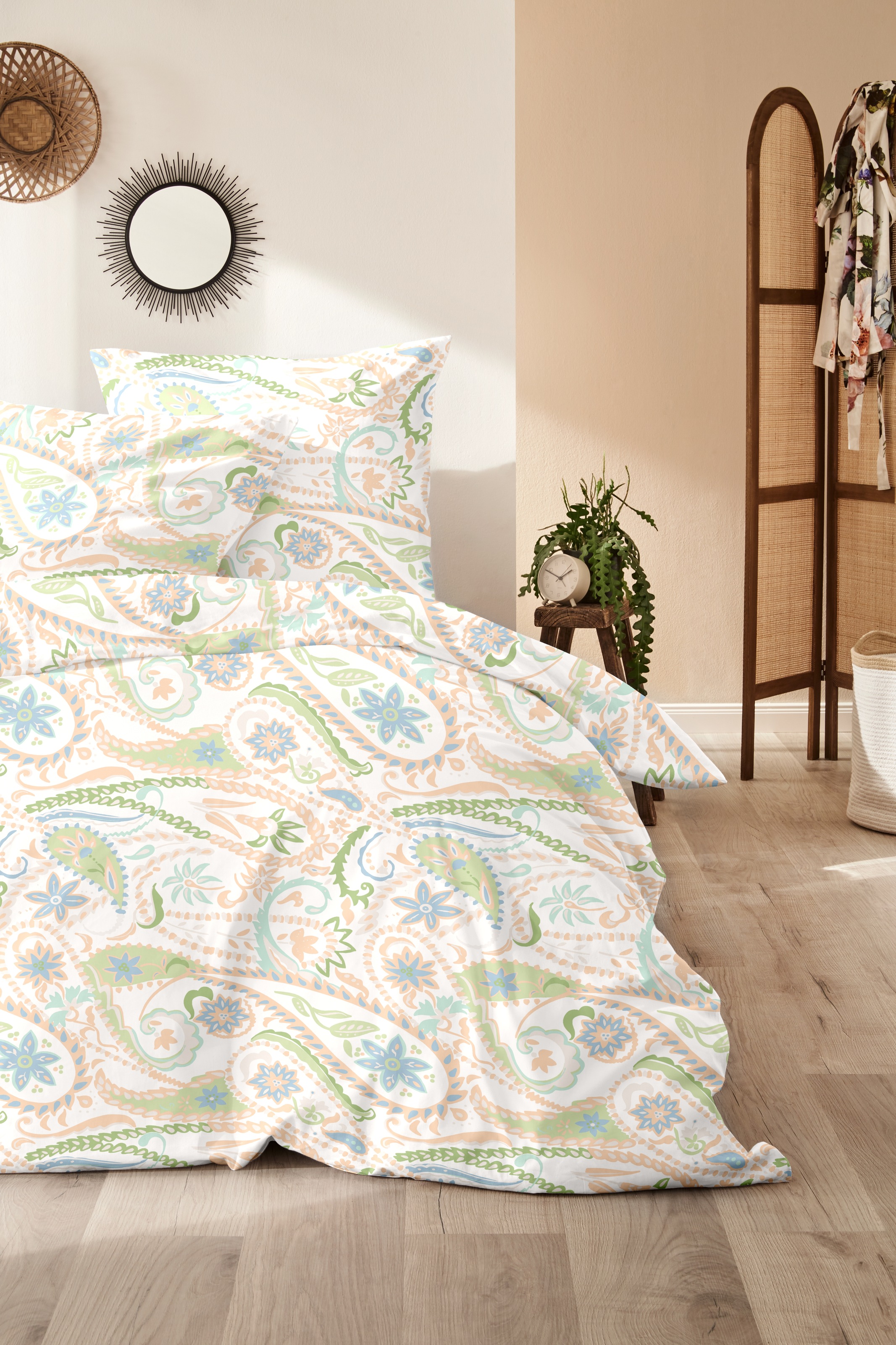 Primera Bettwäsche "Mako-Satin-Bettwäsche Pastel Paisley" 2 Stk. mit elegantem Blumen Muster