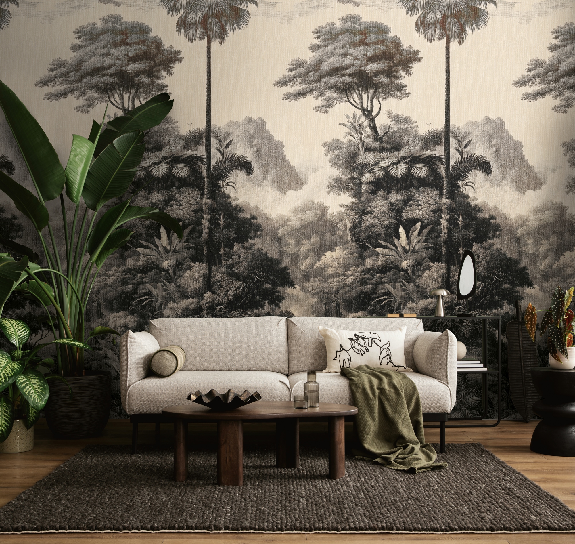 living walls Vliestapete »Vibes & Styles Monteluna – Vintage Jungle Fototapete« floral leicht strukturiert Detailreiche Dschungellandschaft mit malerischer Tiefe