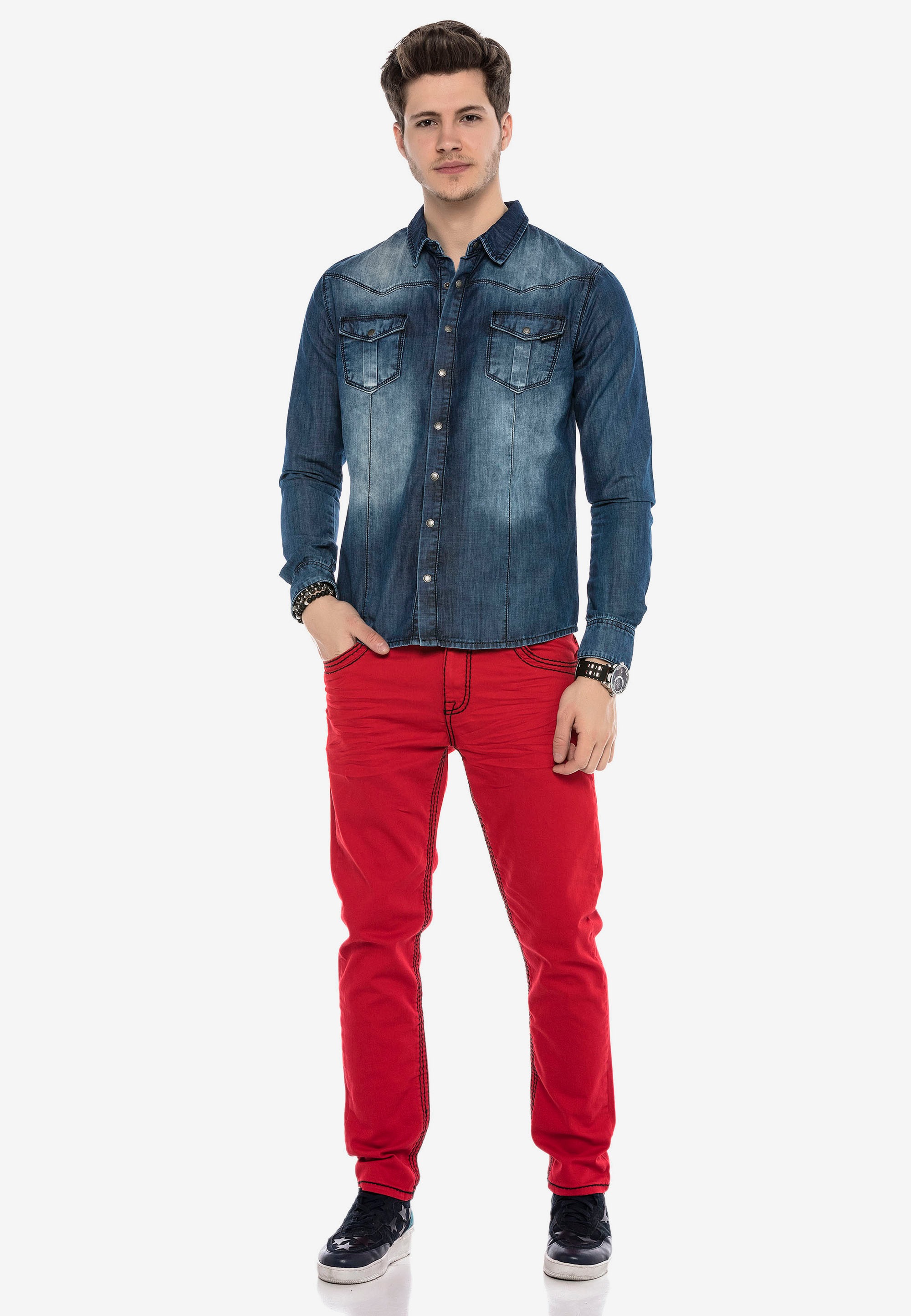 Cipo & Baxx Jeanshemd, mit praktischen Druckknöpfen