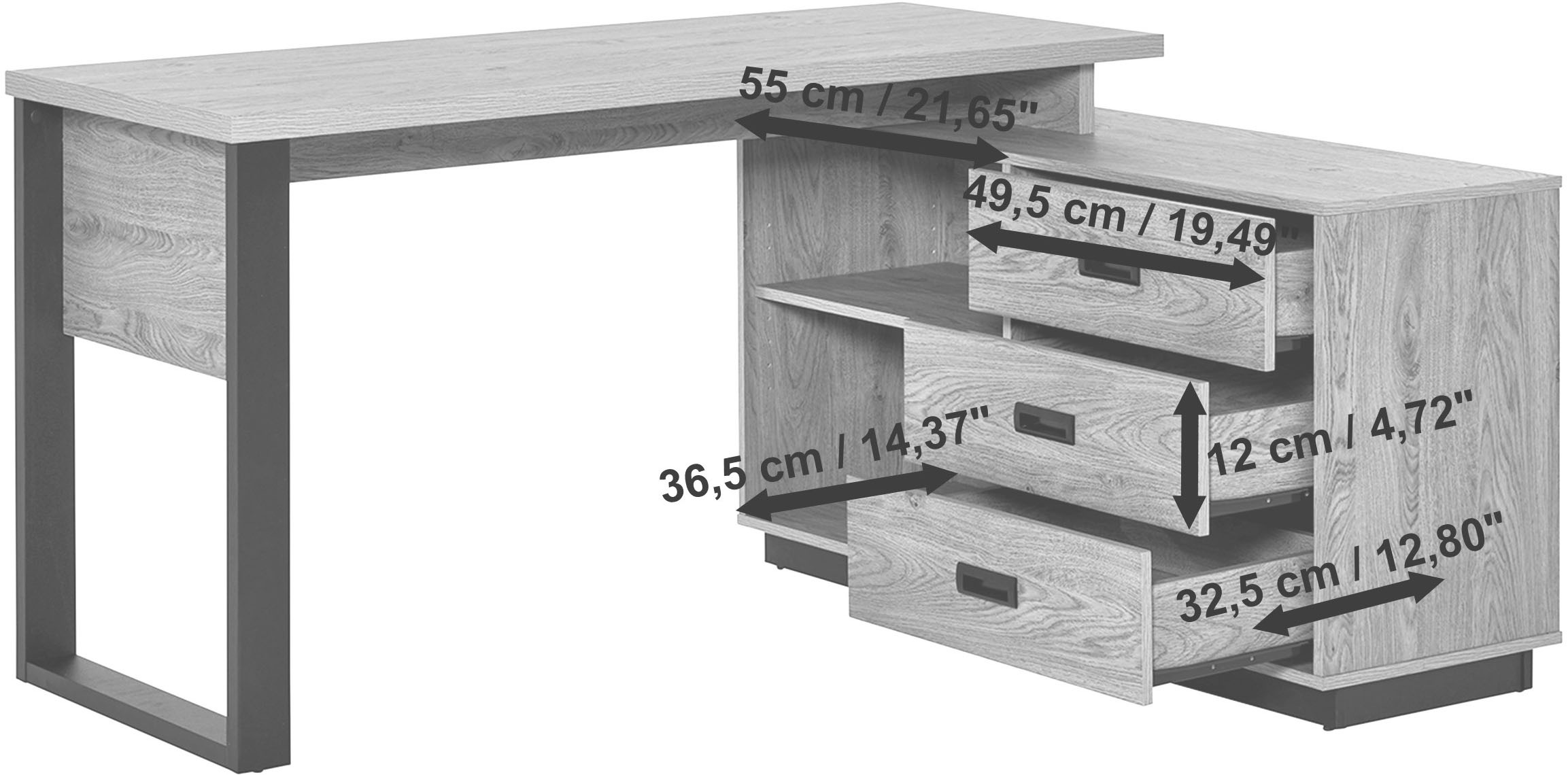 Jahnke Eckschreibtisch »RIVA C 150 E«, (1 St.), wechselseitig montierbar, Stauraum & Kabeldurchführung, Breite 150 cm