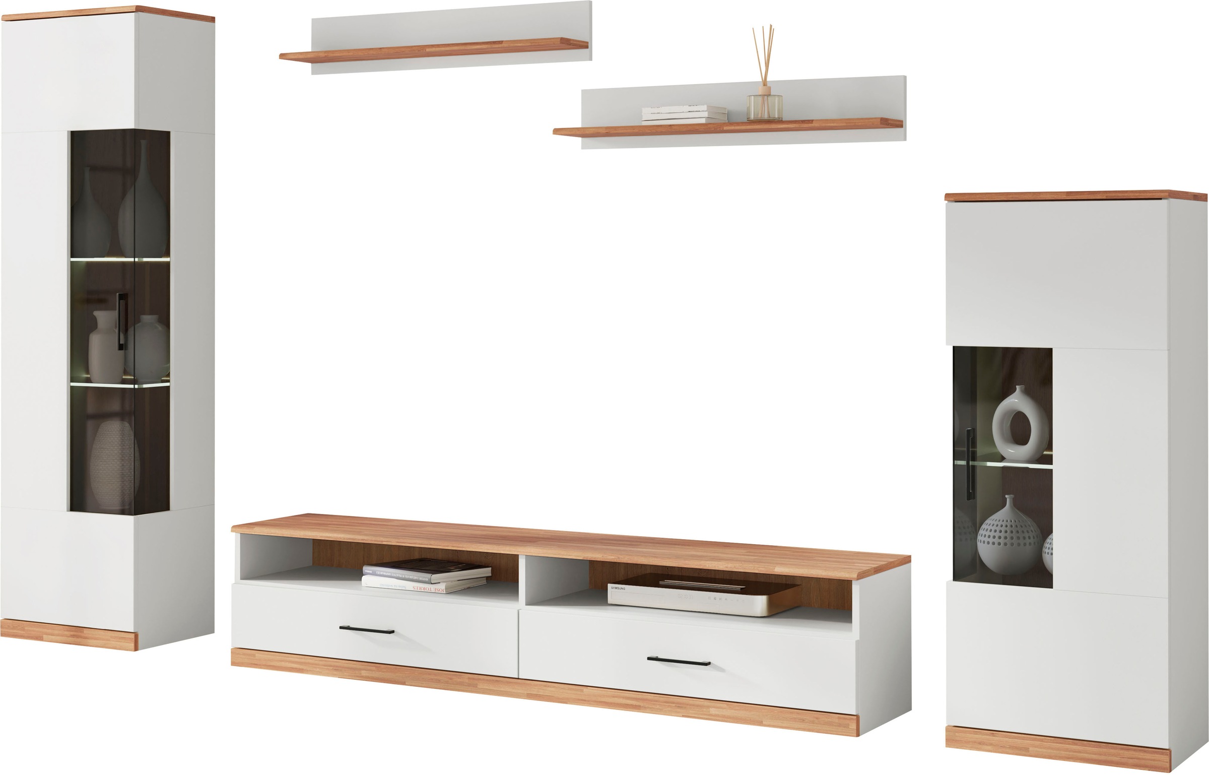 Home affaire Wohnwand "Ribe Wohnwand Set-5 St." Set, 5 Stk. tlg. Glaseinsat günstig online kaufen